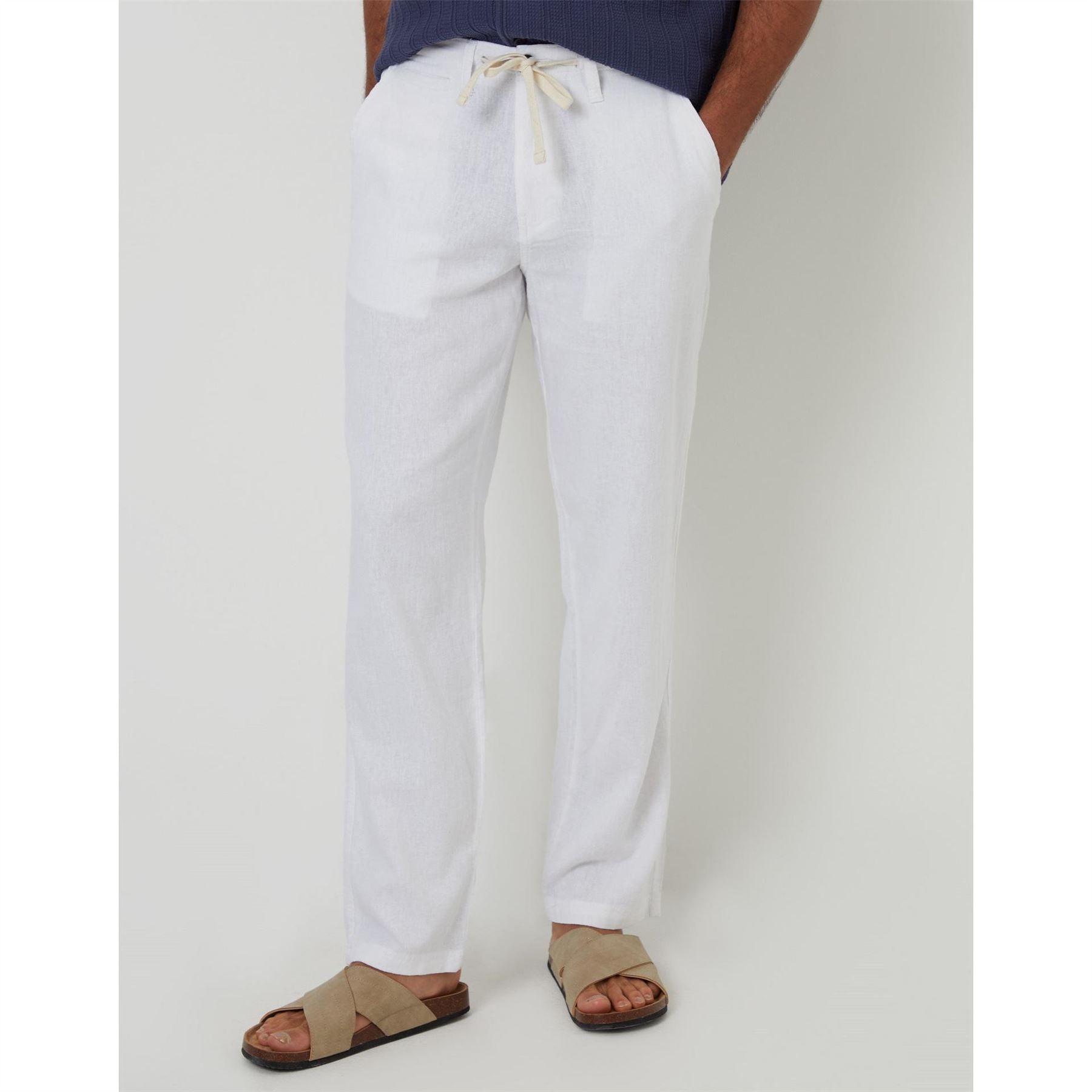 Threadbare Linen Solid Patterned Straight Trousers