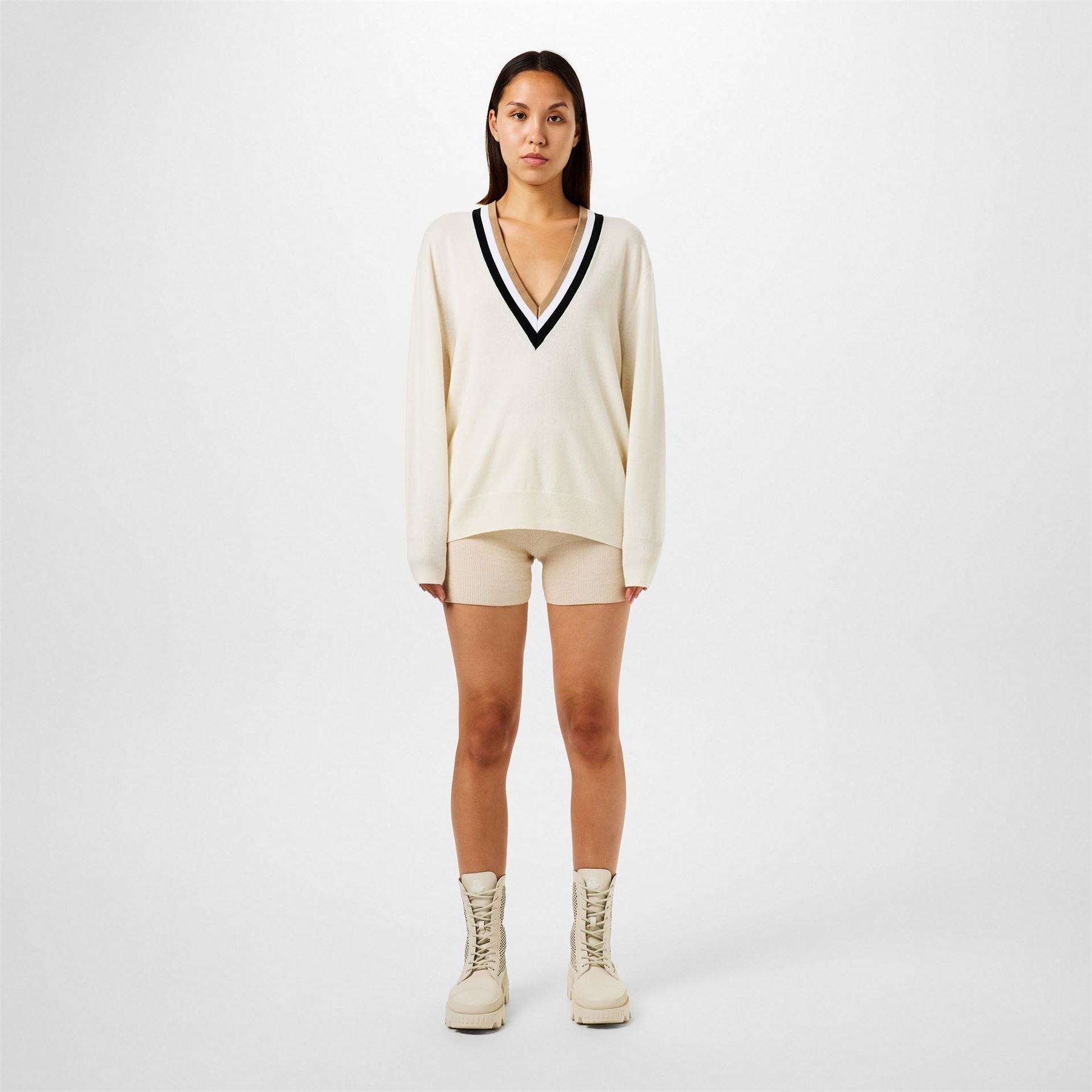 Boss Felipina Knitted Jumper, V Neckline, Stripes