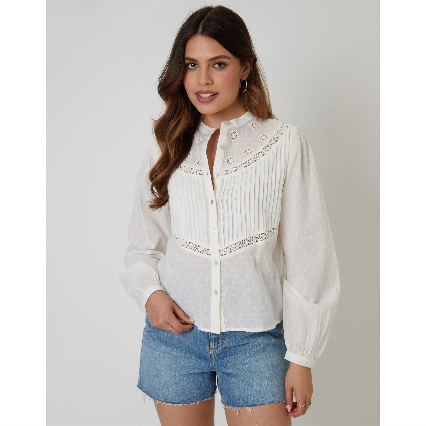 Threadbare Rani Boho Band Collar Long Bishop Sleeve Blouse