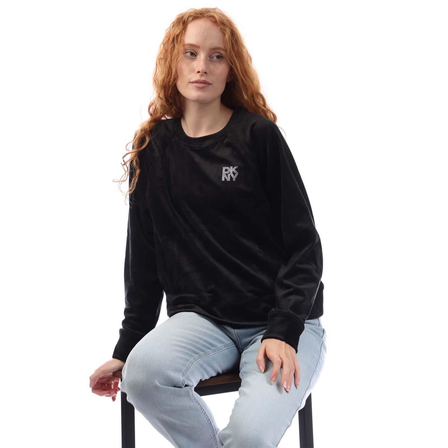 DKNY Velour Logo Crew Neck Sweatshirt