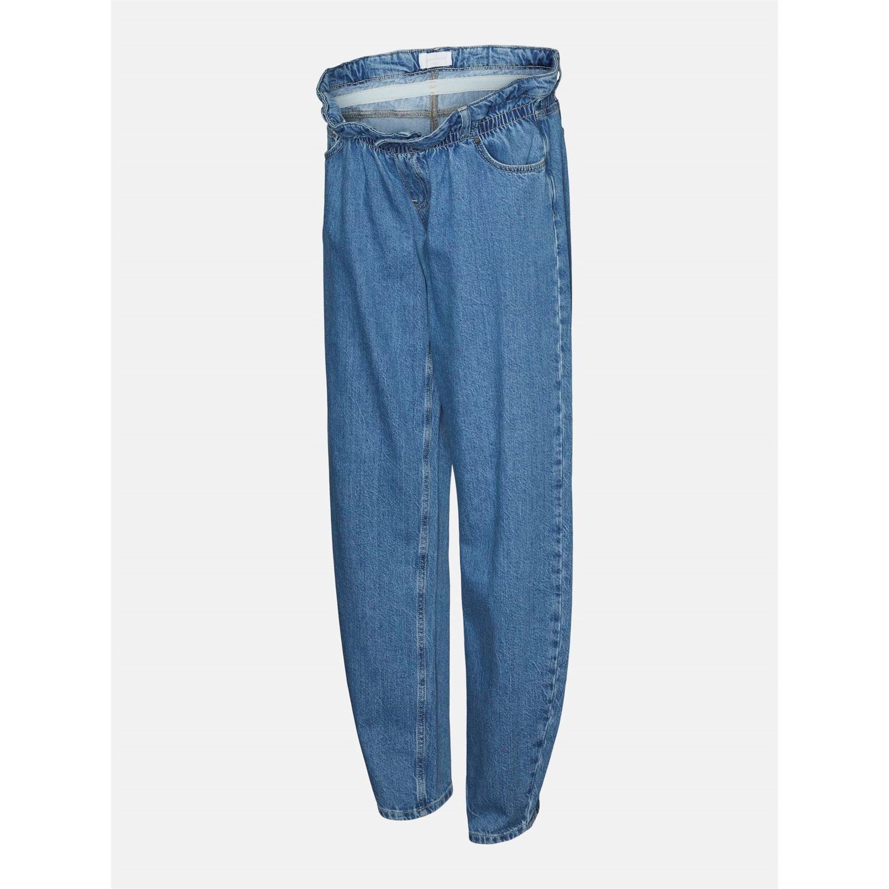 Mamalicious Solid Patterned Straight Hem Mom Jeans