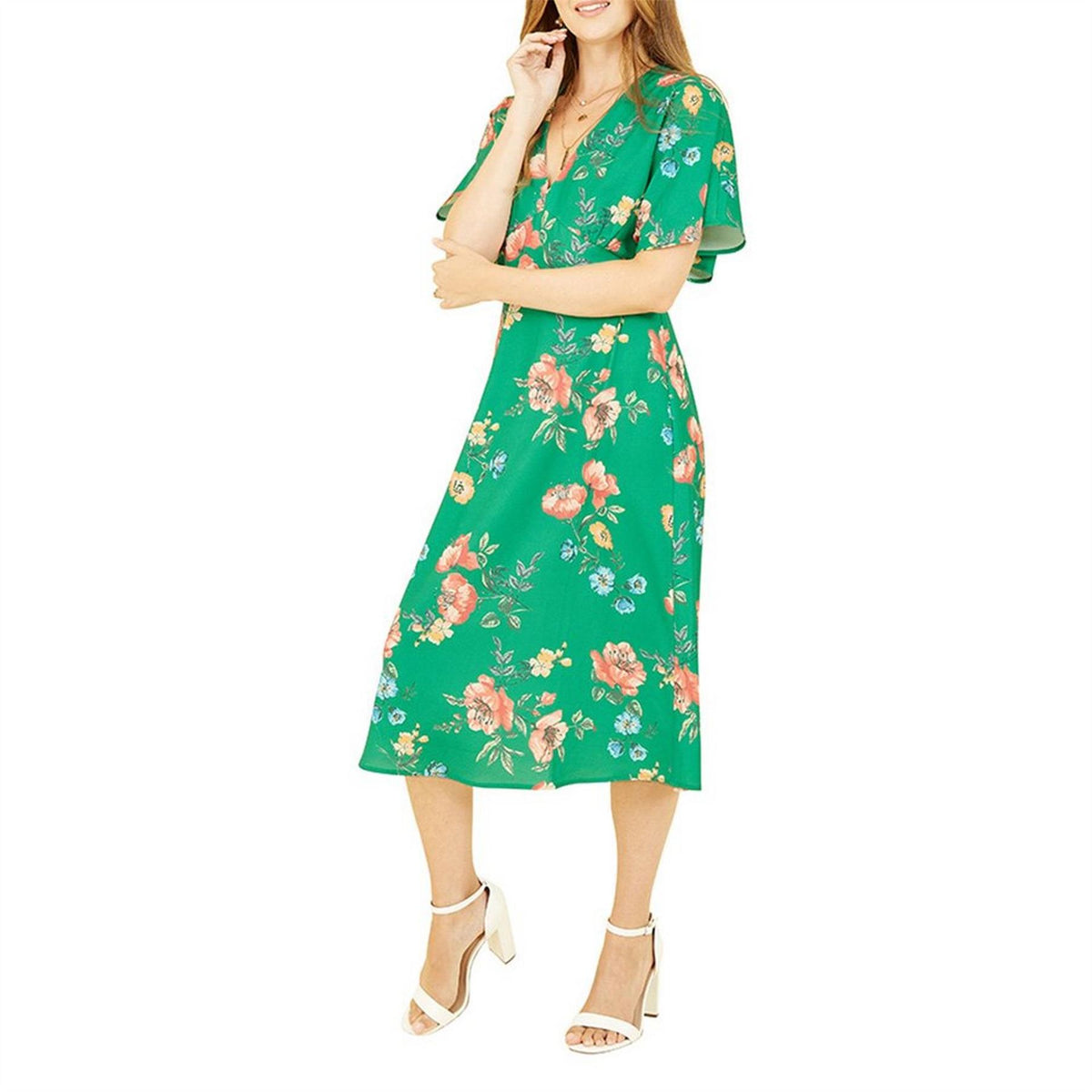 Yumi Navy Floral Kimono Midi Wrap Dress