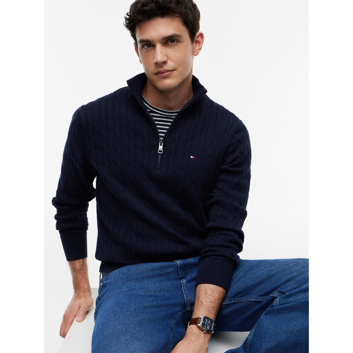 Tommy Hilfiger Hilfiger Classic Cotton Cable Zip Mock