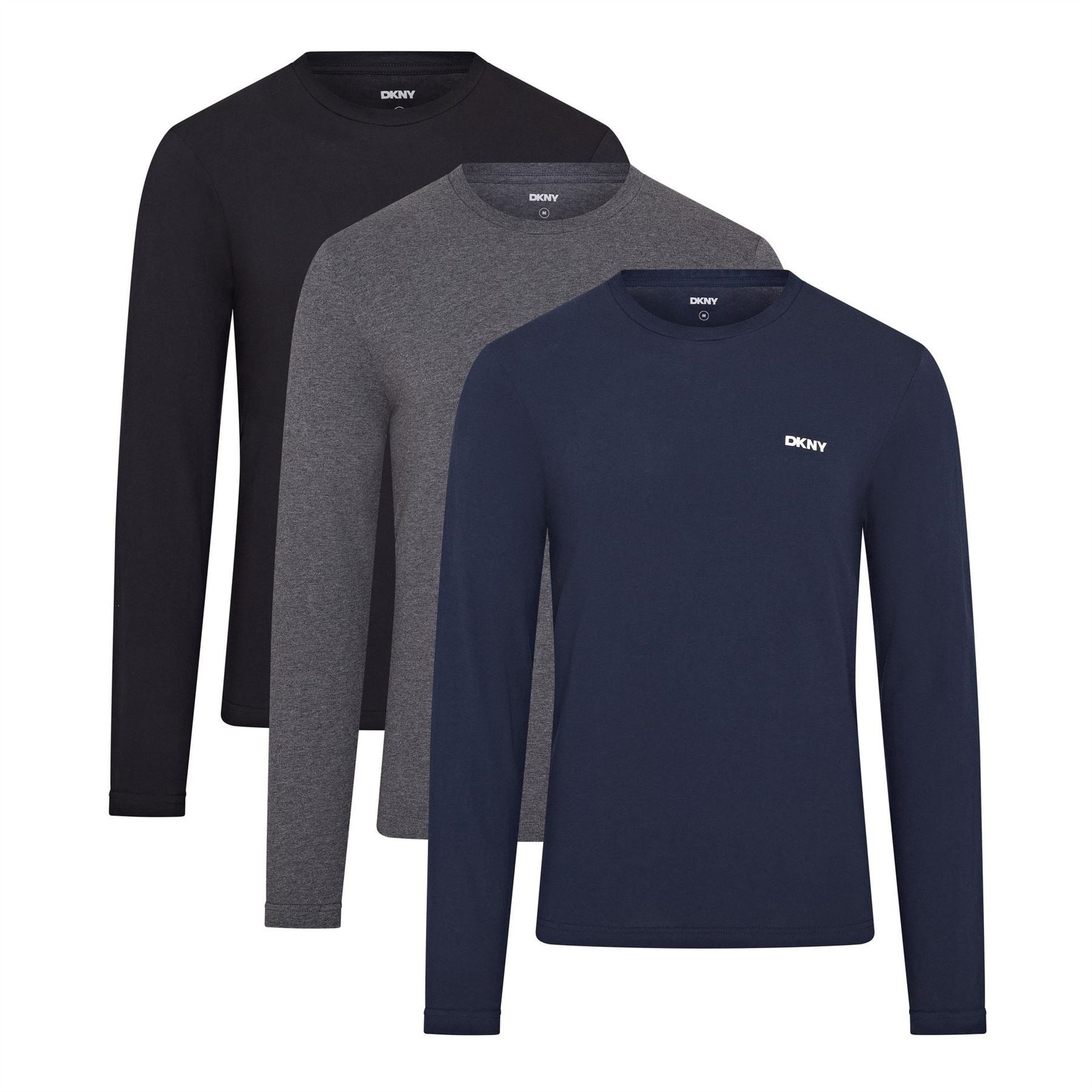 DKNY Mens 3 Pack Long Sleeve T-Shirt Warriors