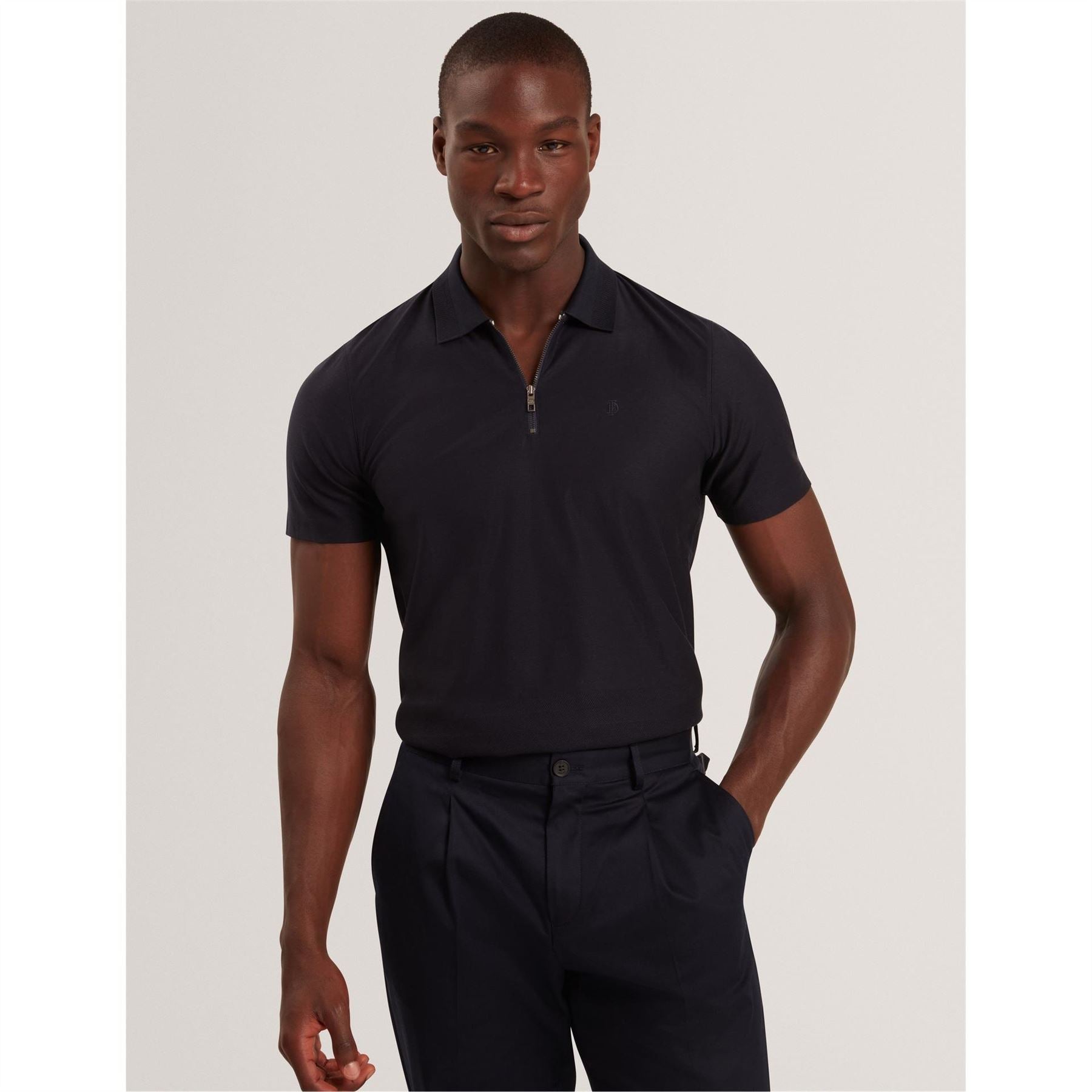 Ted Baker Textured Zip Neck Collared Short Sleeve Polo Shirt