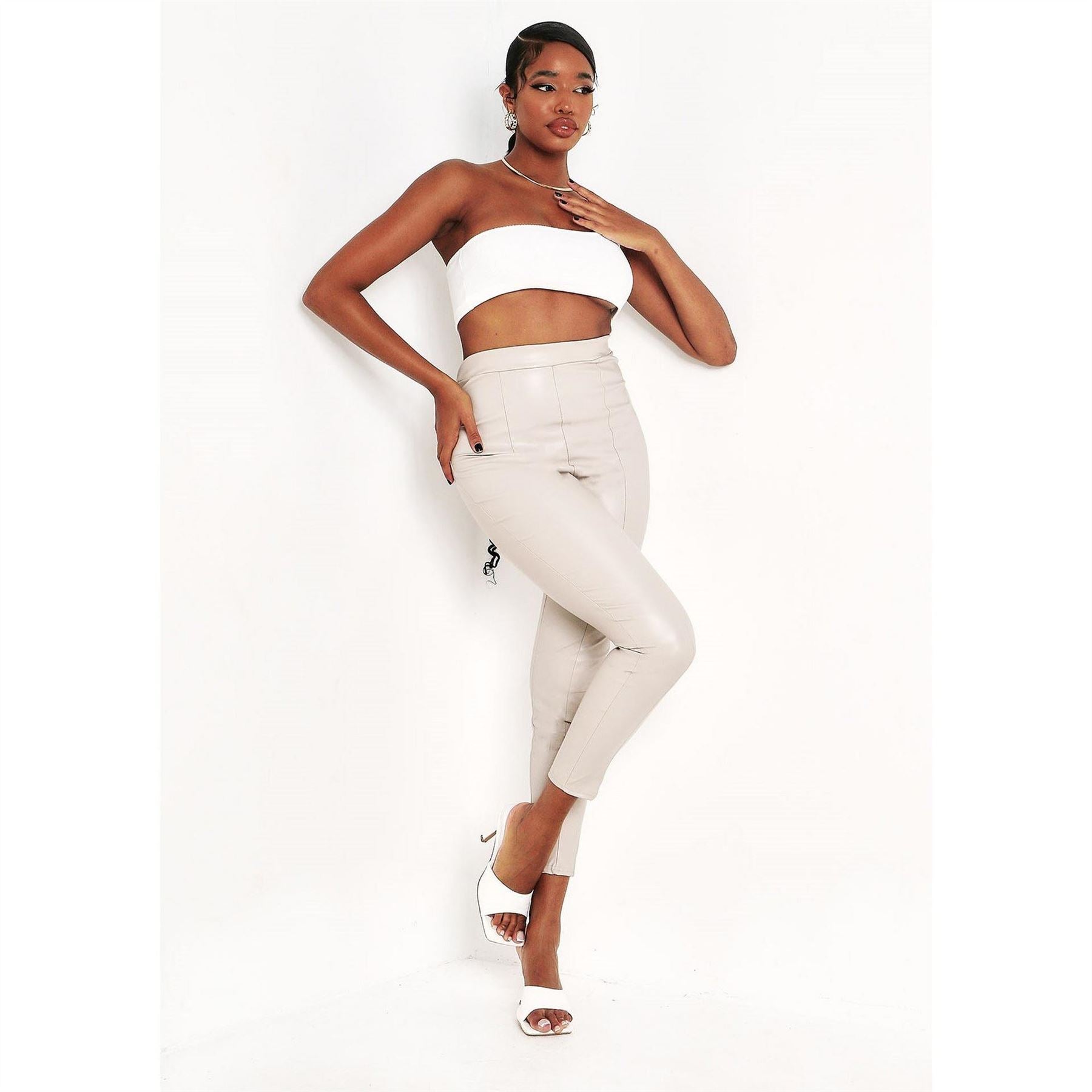 Missy Empire Leather Pu Seamed Trousers