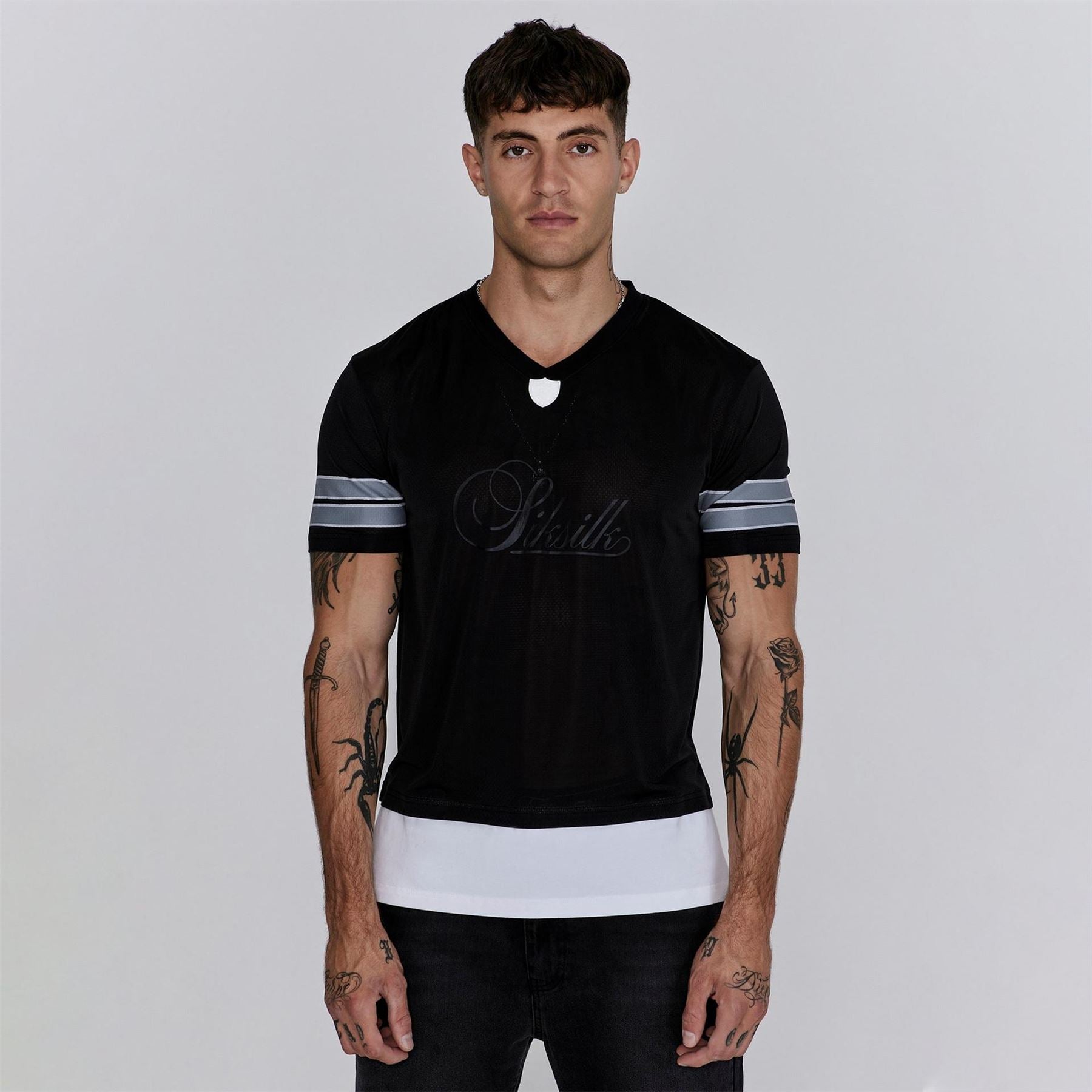 SikSilk Slim Fit V-Neck Short Sleeve T-Shirt