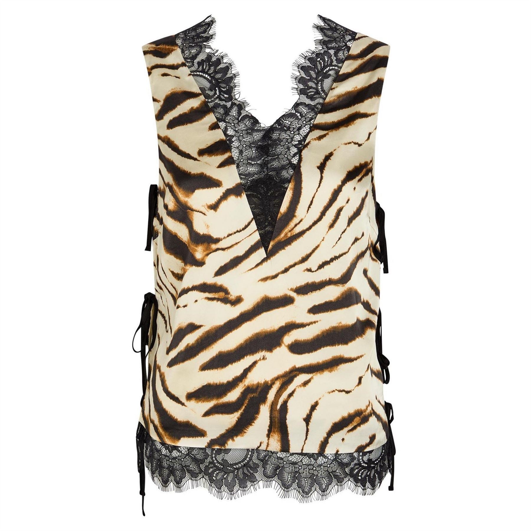 Ganni Printed Satin V Neck Top