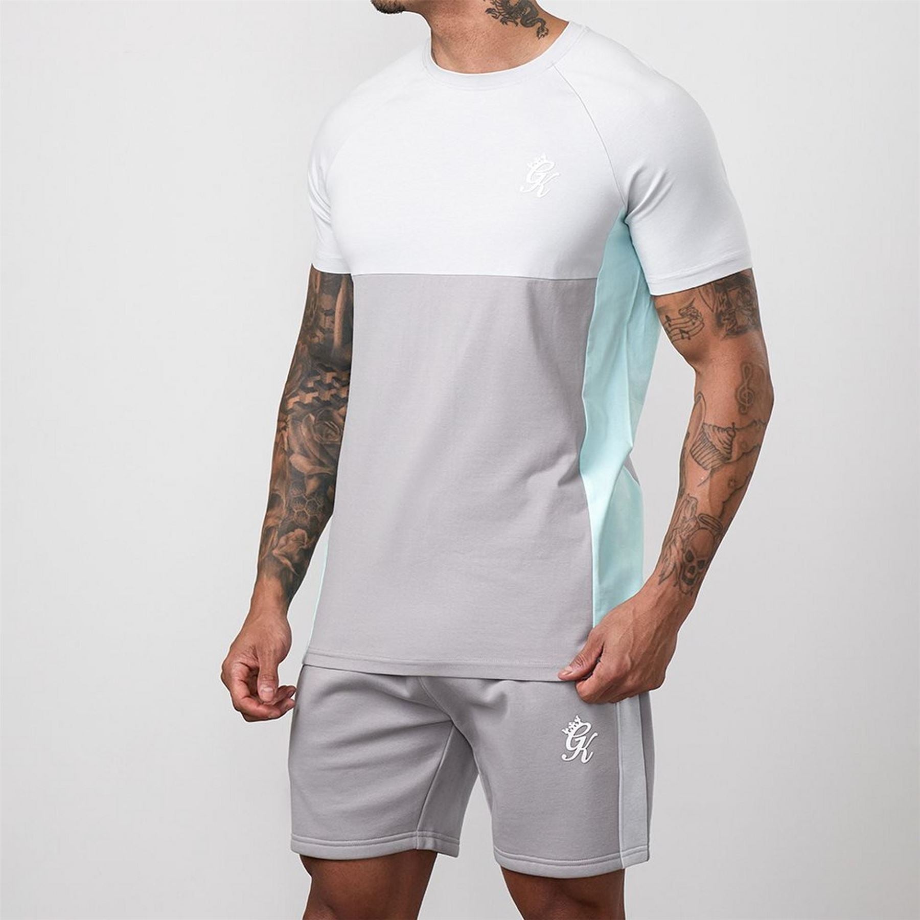 Gym King King Contrast Panel Jersey Tee   Urban Grey Light Grey Mint