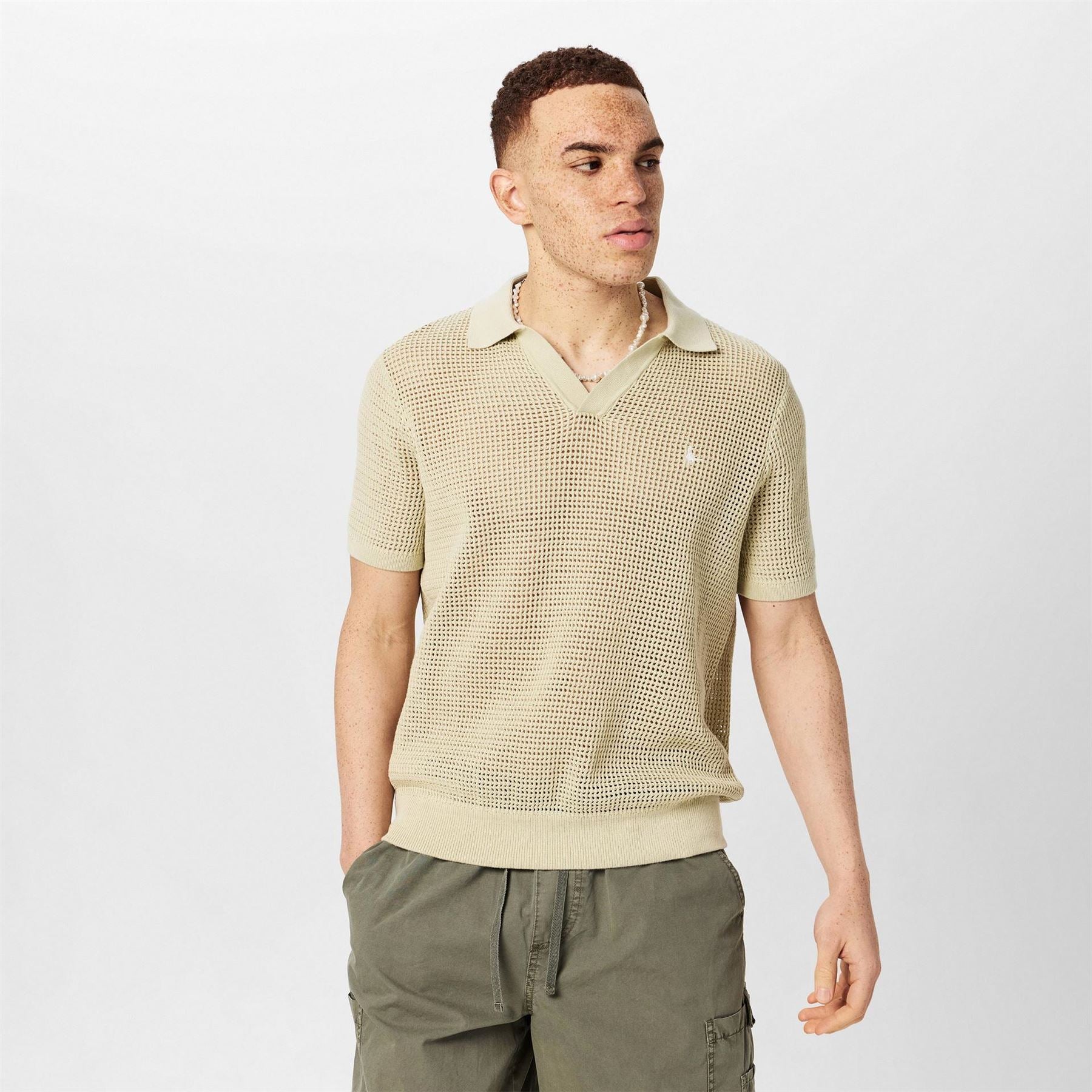 Jack Wills Open Knit Short Sleeve Polo Shirt