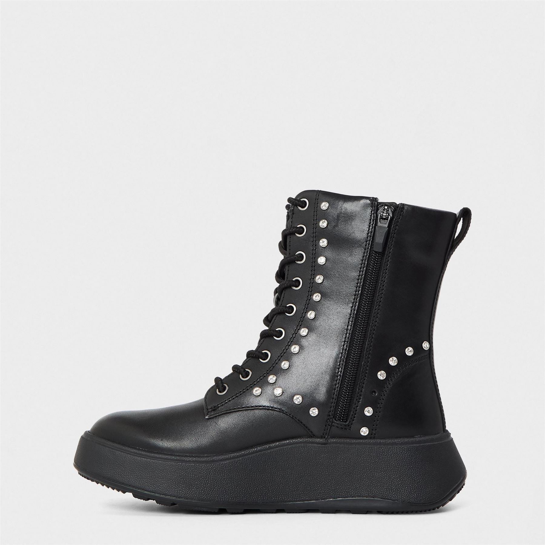Fitflop Gem Trim Combat Boots with Lace-Up Closure