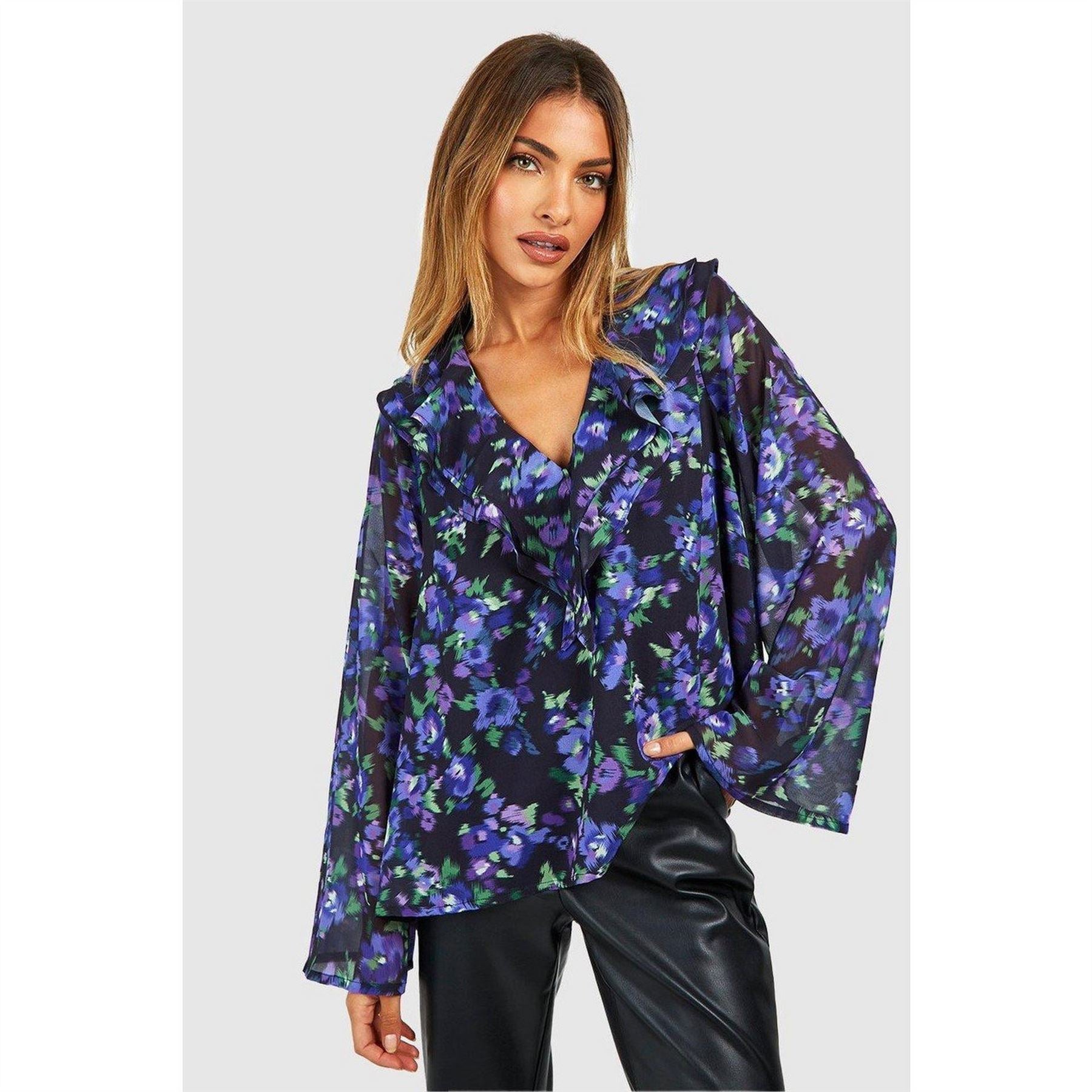 Influence Long Sleeve Floral Ruffle Blouse