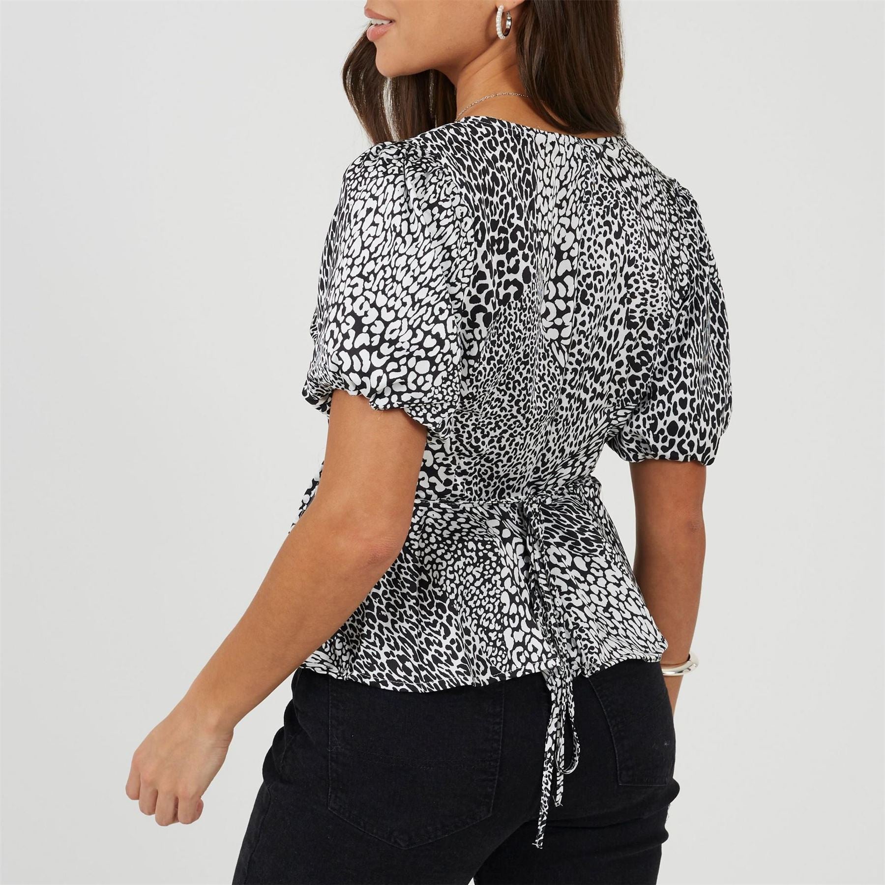Brave Soul V-Neck Puff Sleeve Wrap Blouse