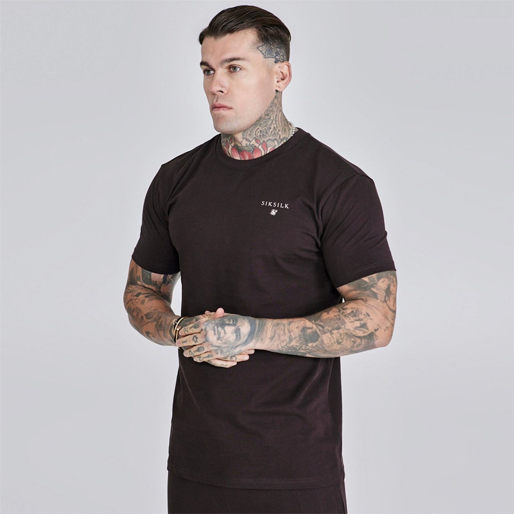 SikSilk Lettering Crew Neck Short Sleeve T-Shirt and Short Set