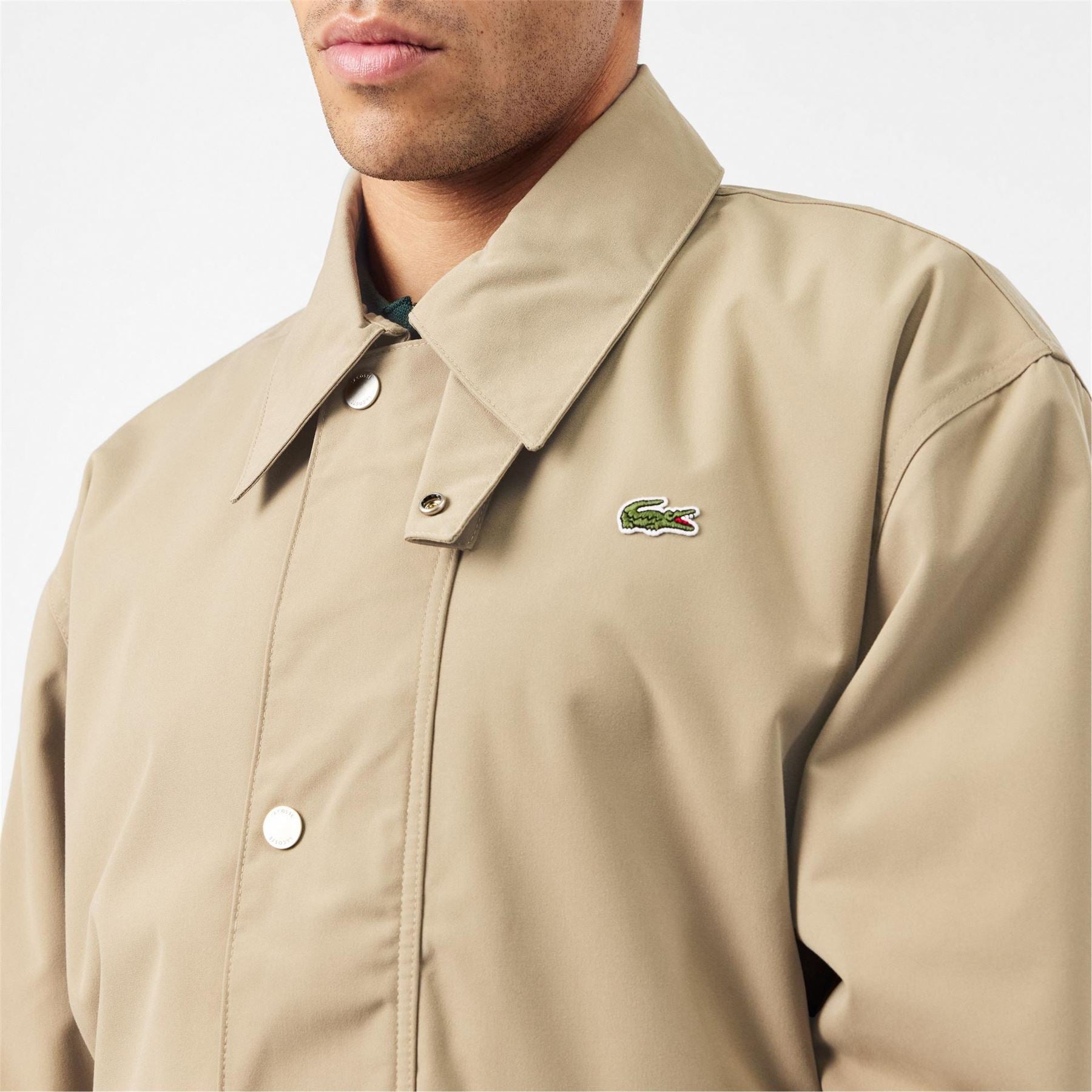 Lacoste Solid Patterned Snap Button Flap Pocket Parka Jacket with Logo