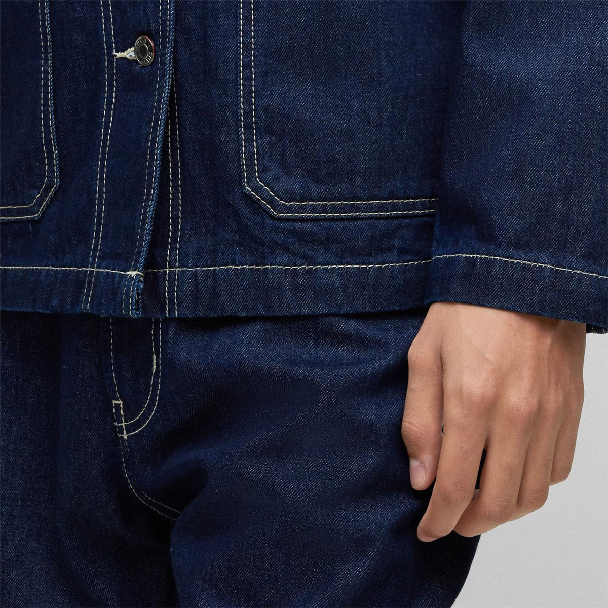 Hugo Solid Patterned Denim Jacket with Shirt Collar