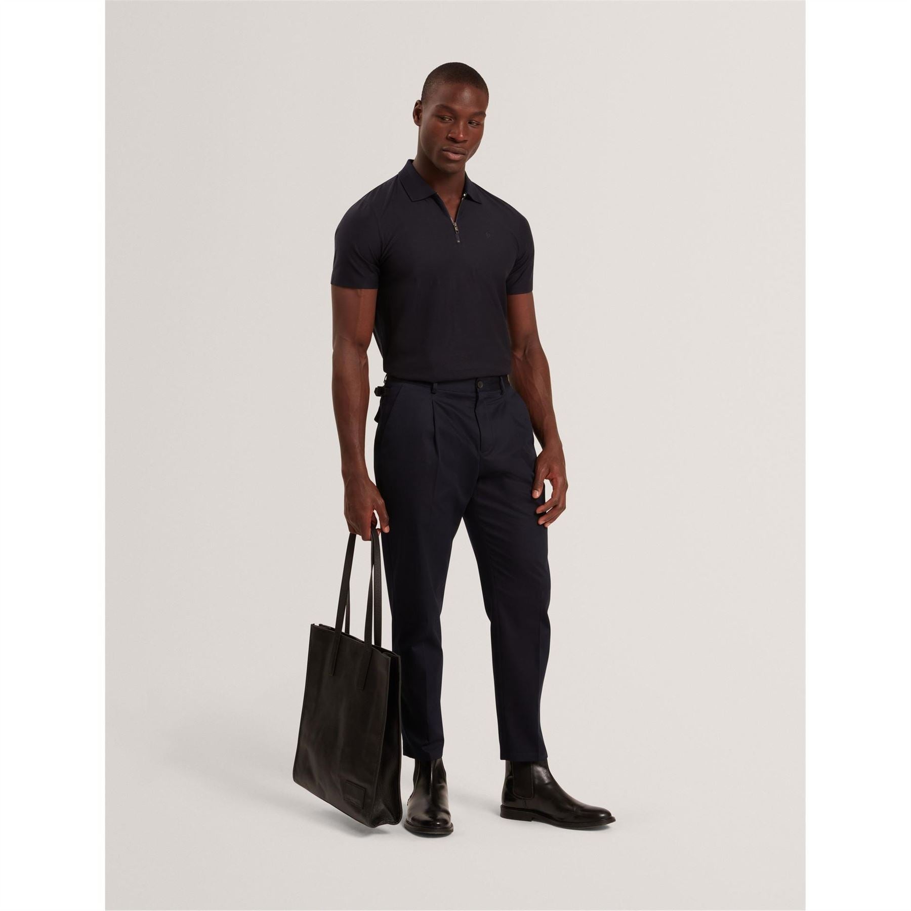 Ted Baker Textured Zip Neck Collared Short Sleeve Polo Shirt