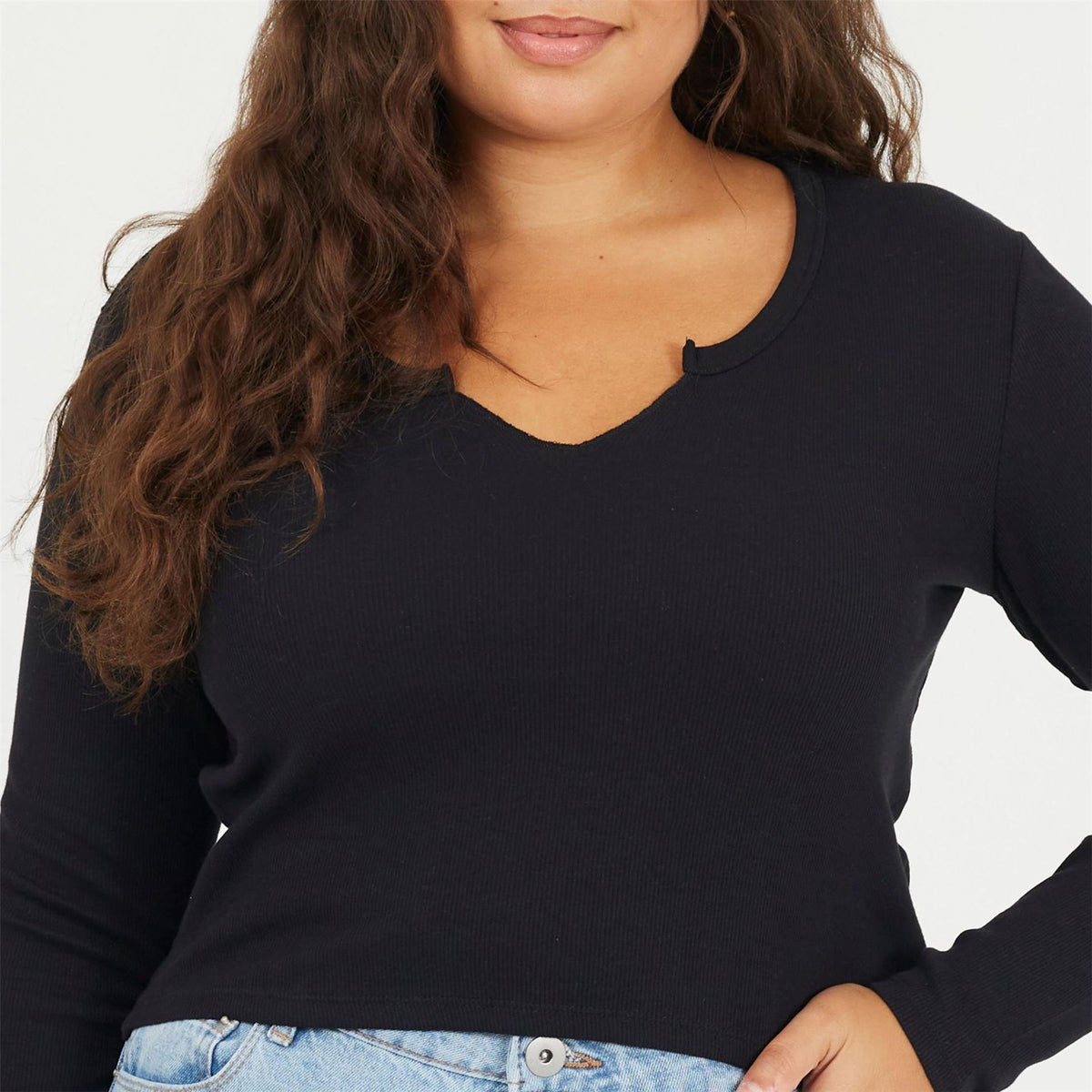 Brave Soul Notched Neck Long Sleeve T-Shirt