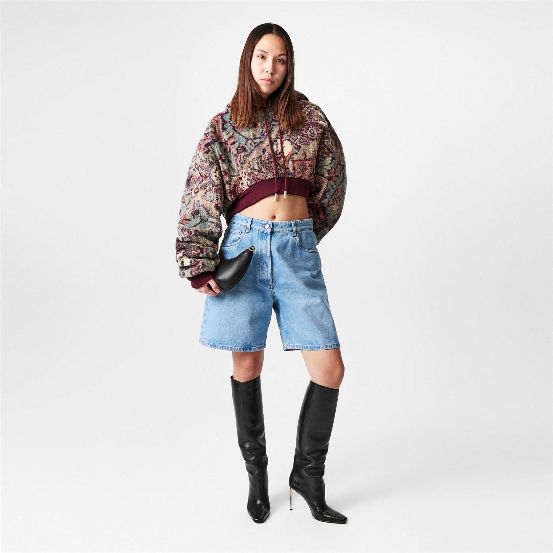 Off White Cropped Hooded Relaxed Fit Sweatshirt