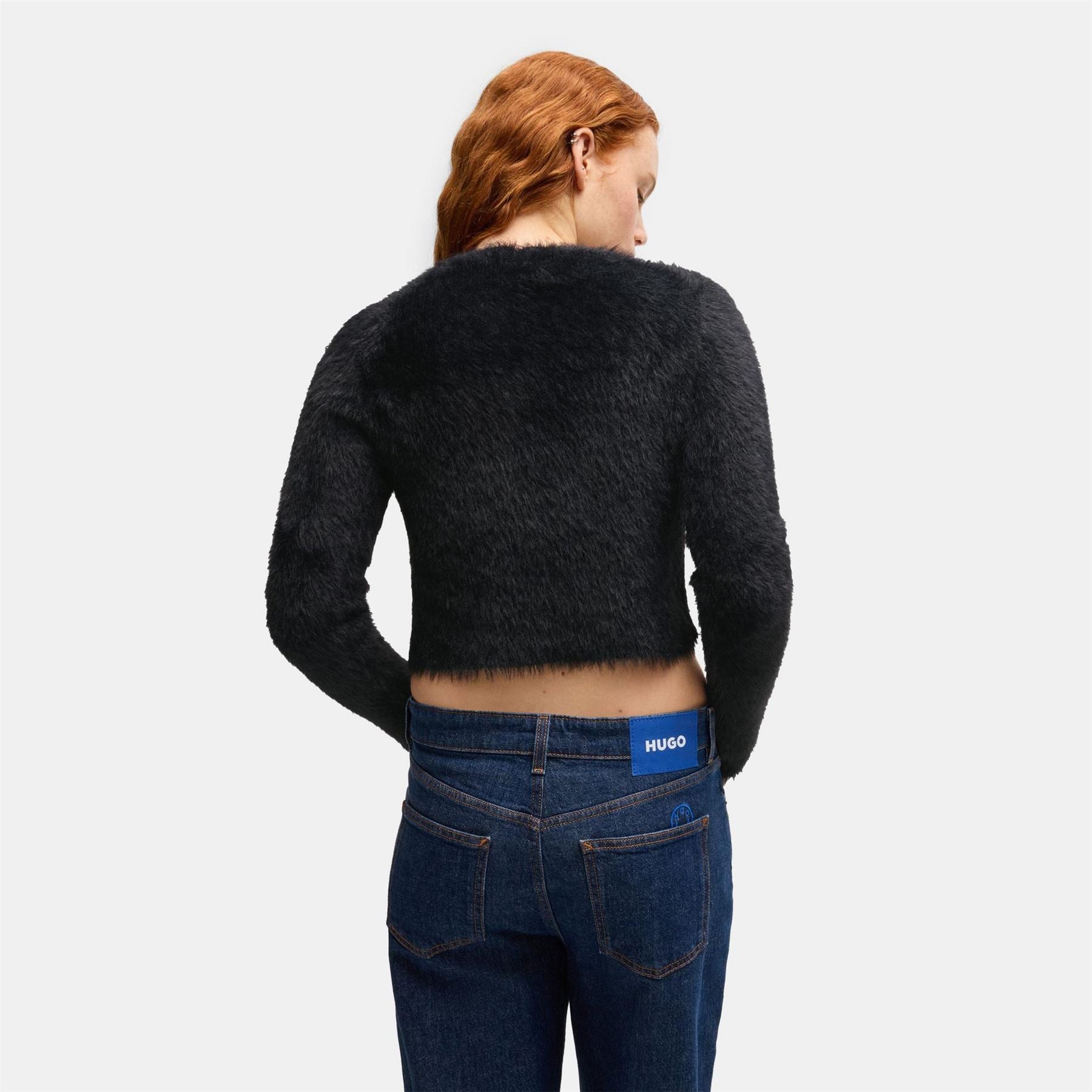 Hugo Cropped V-Neck Relaxed Fit Sweater