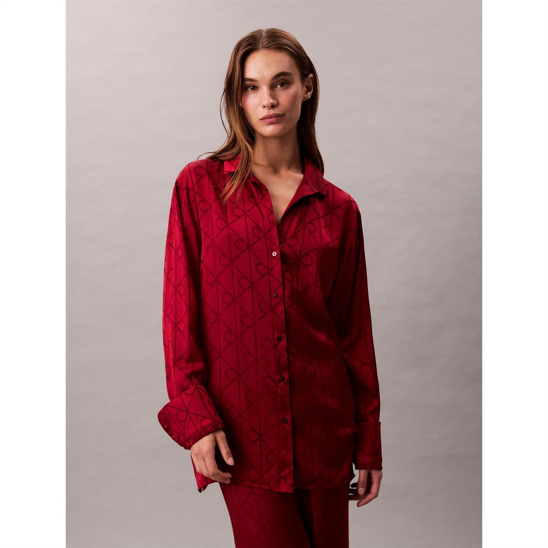 Calvin Klein Satin Collared Neck Long Sleeve Shirt