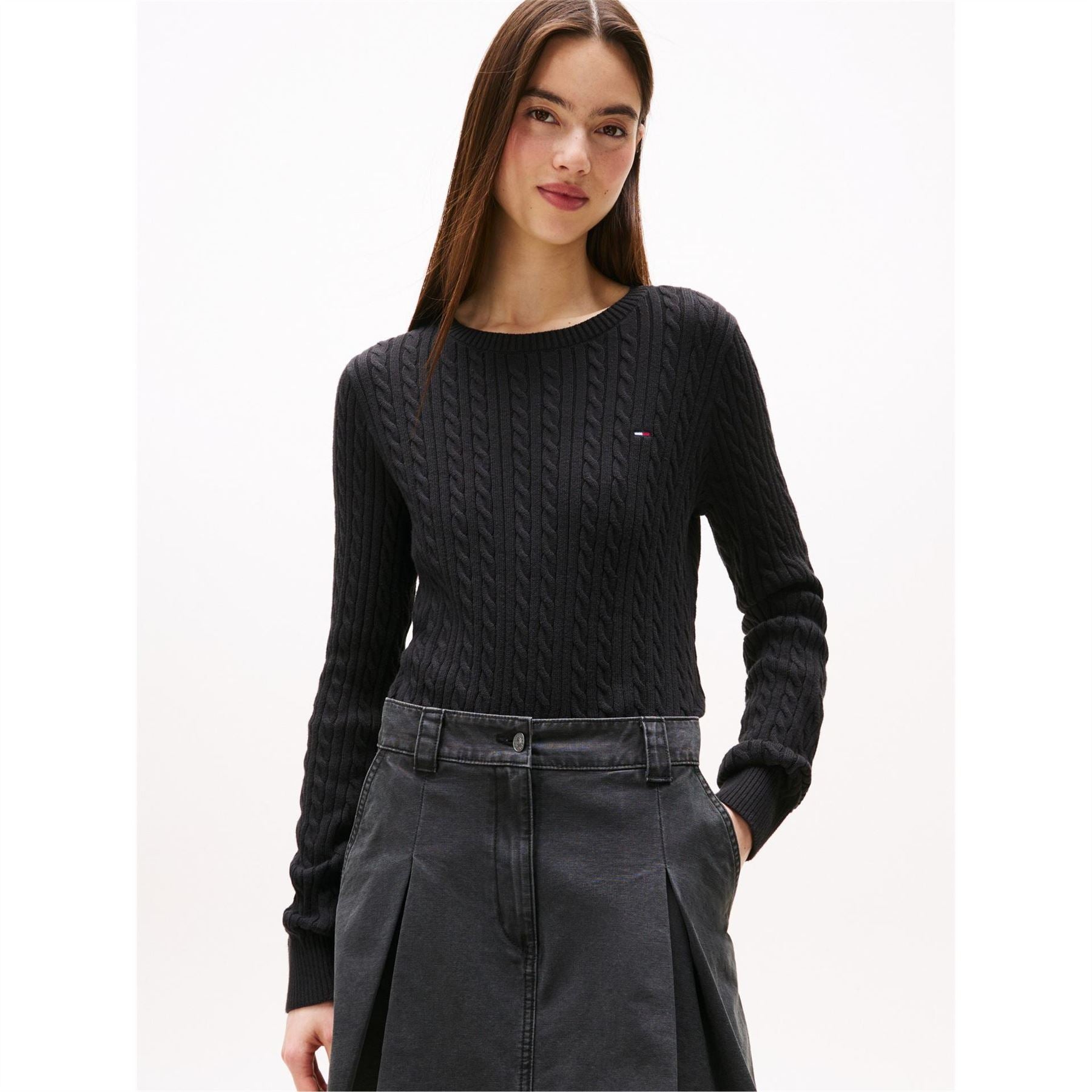 Tommy Jeans Cable Knit Crew Neck Long Sleeve Sweater