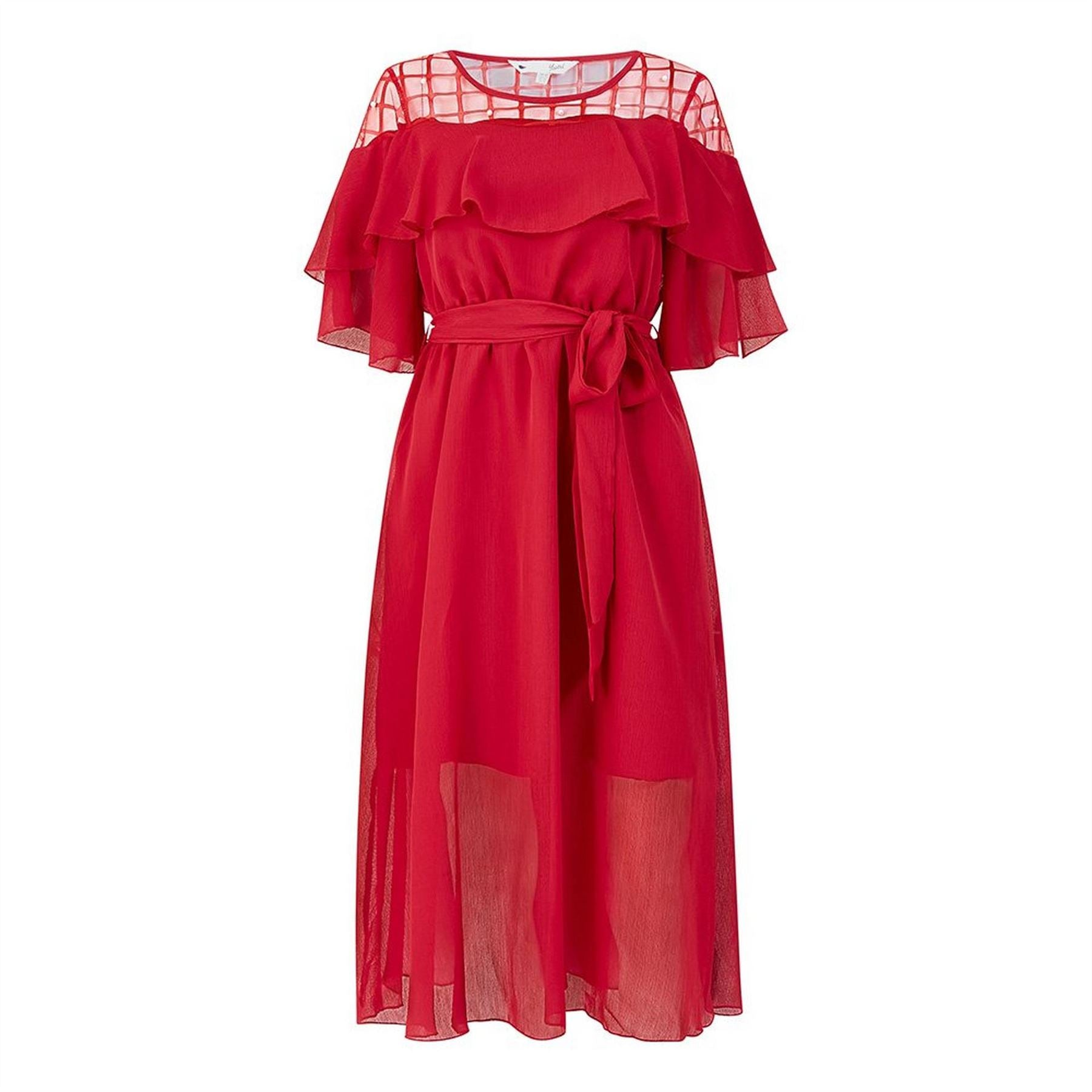 Yumi Frill Midi Dress In Red