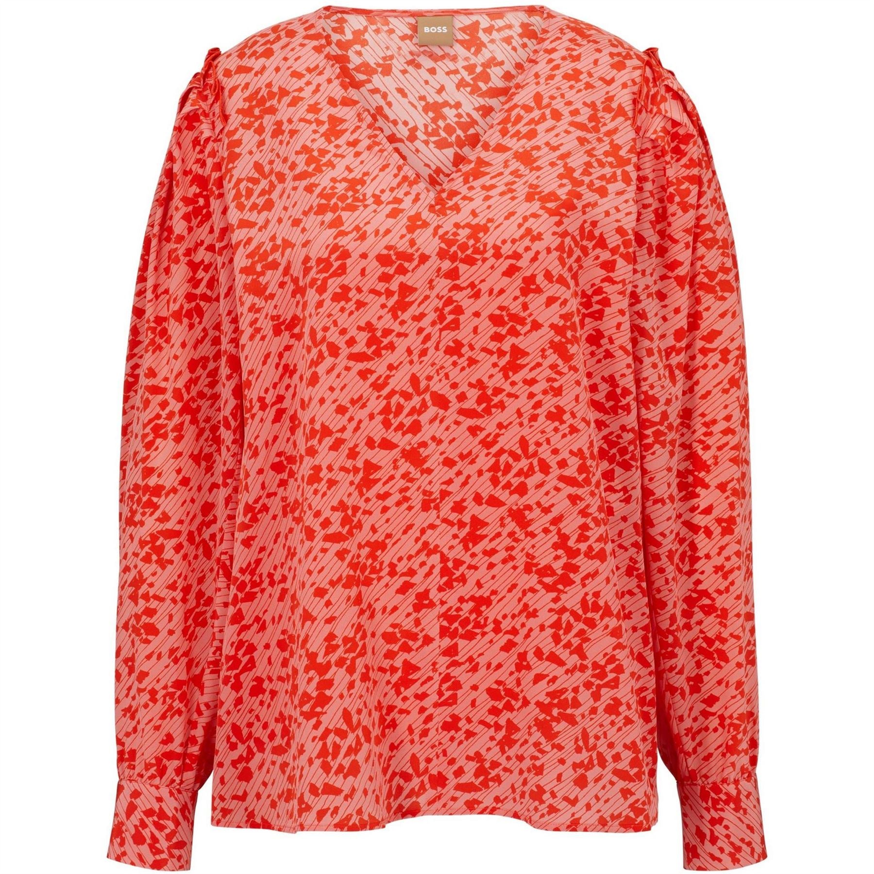 Boss Relaxed Fit Puff Sleeve V-Neck Blouse