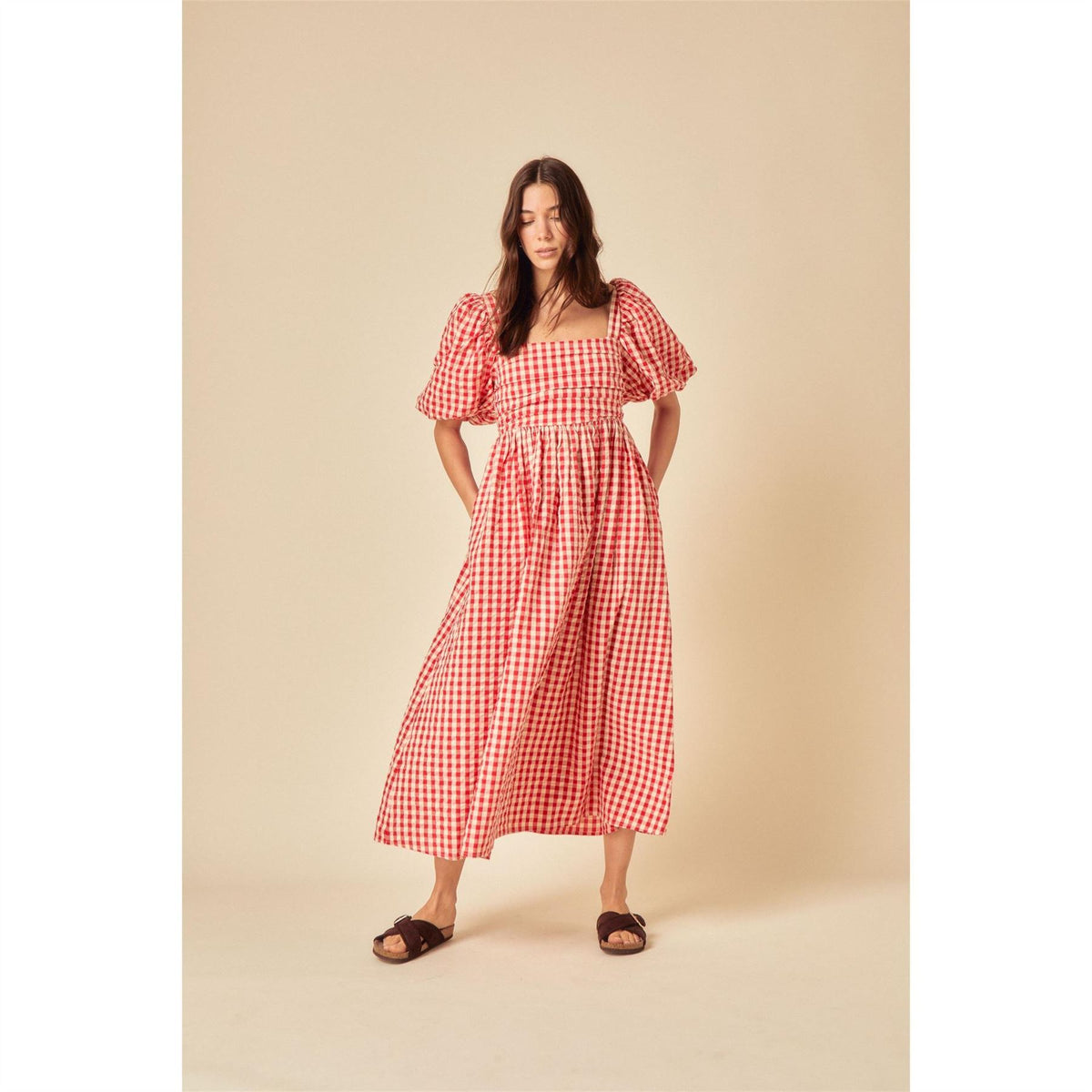 Nobodys Child Nova Square Neck Short Sleeve Midi Dress