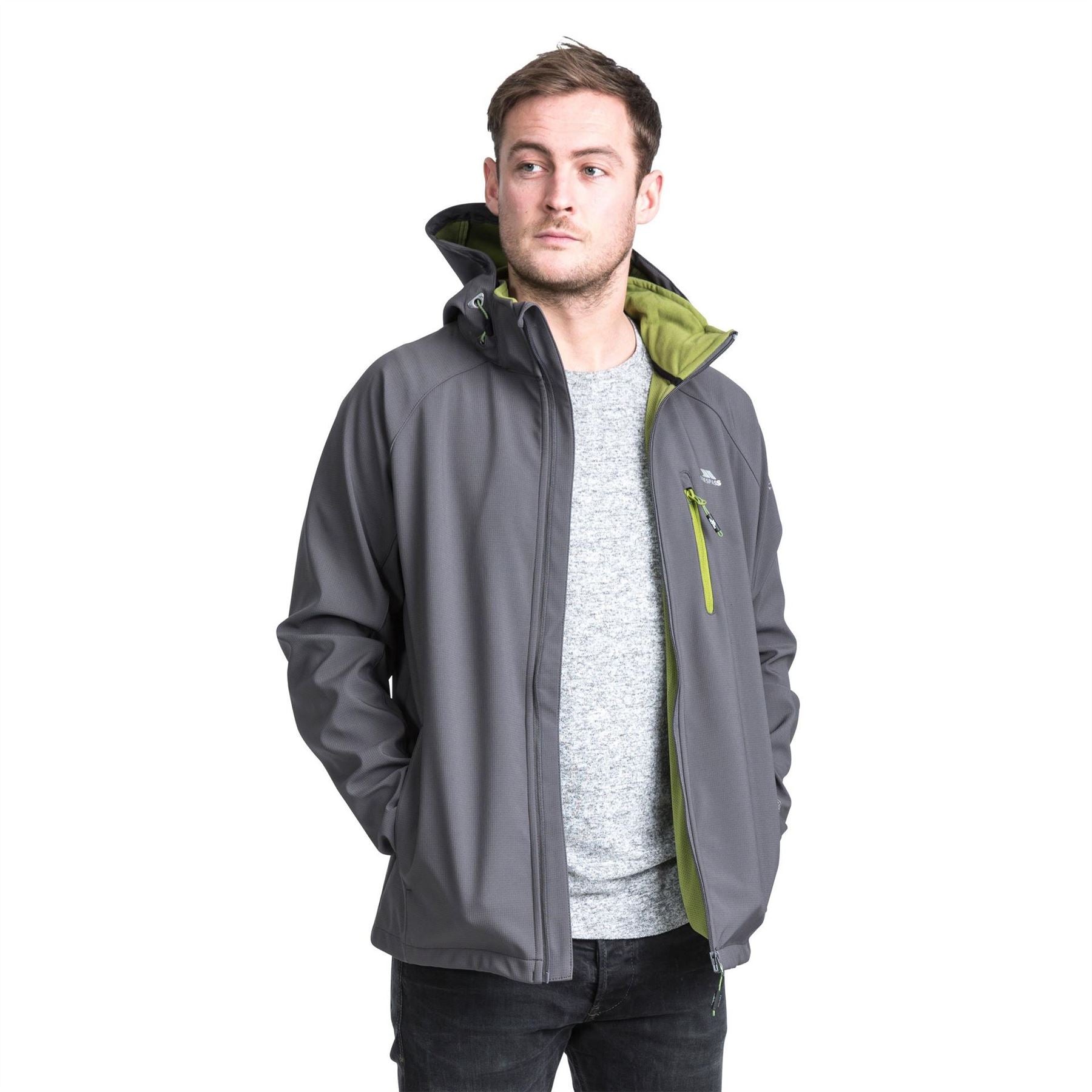 Trespass Nider Solid Patterned Hooded Softshell Jacket with Zipped Pocket