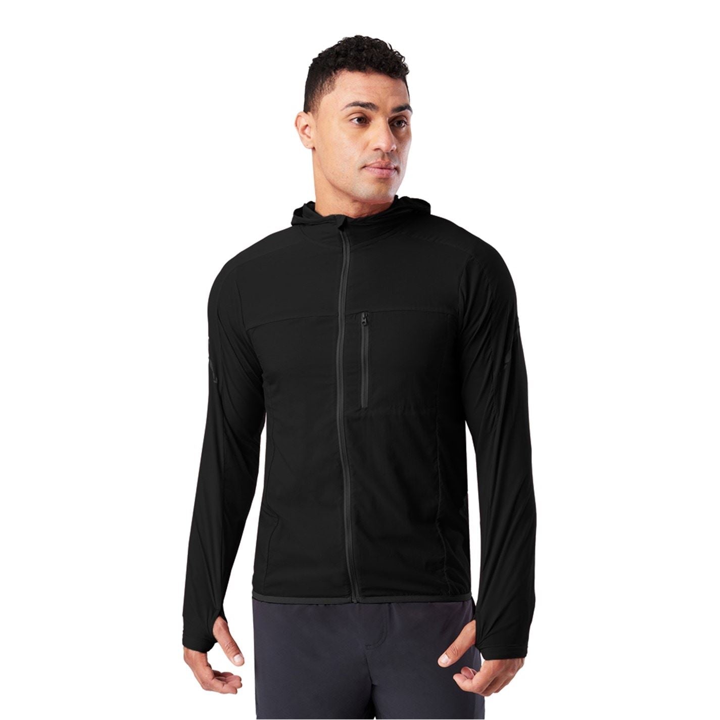 Nathan Stealth Solid Patterned Hooded Windbreaker with Zipped Pocket and Reflective Ribbon