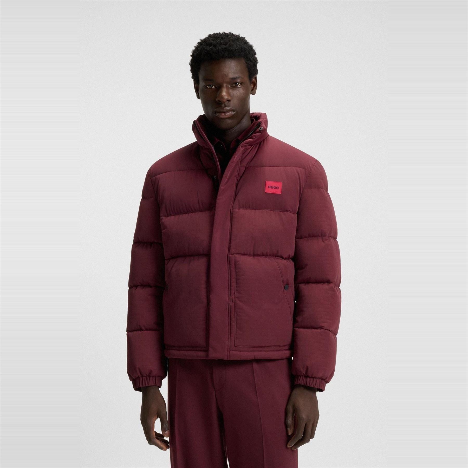 Hugo Solid Patterned Puffer Coat with Chest Pocket