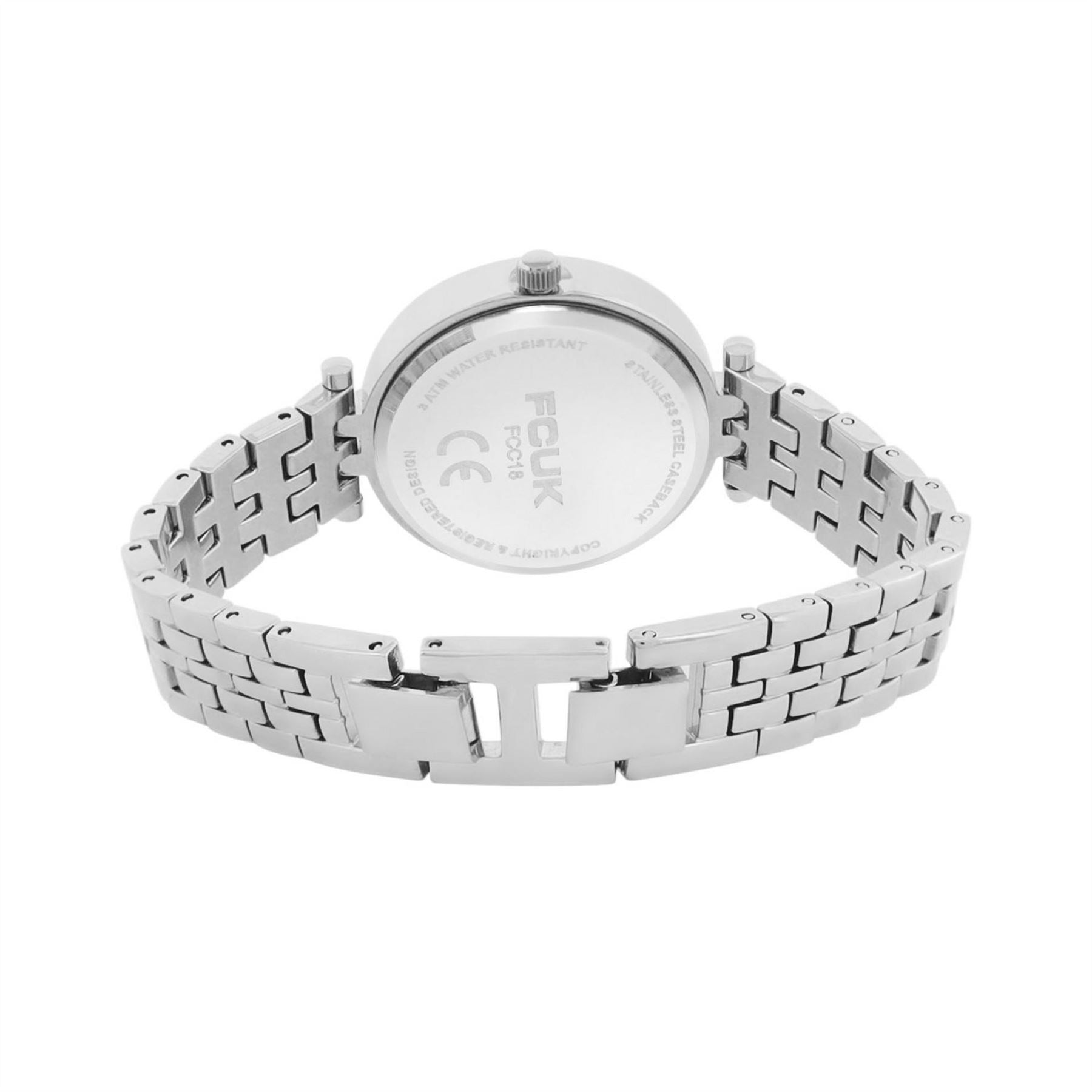 FCUK Silver Case Round Shape Silver Strap Quartz Watch