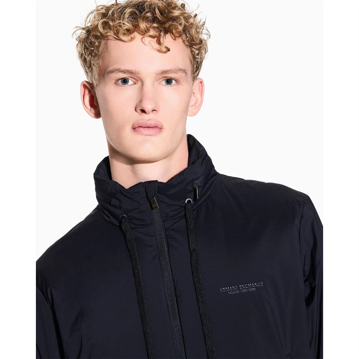 Armani Exchange Solid Patterned Harrington Jacket with Drawstring and Ribbed Cuff