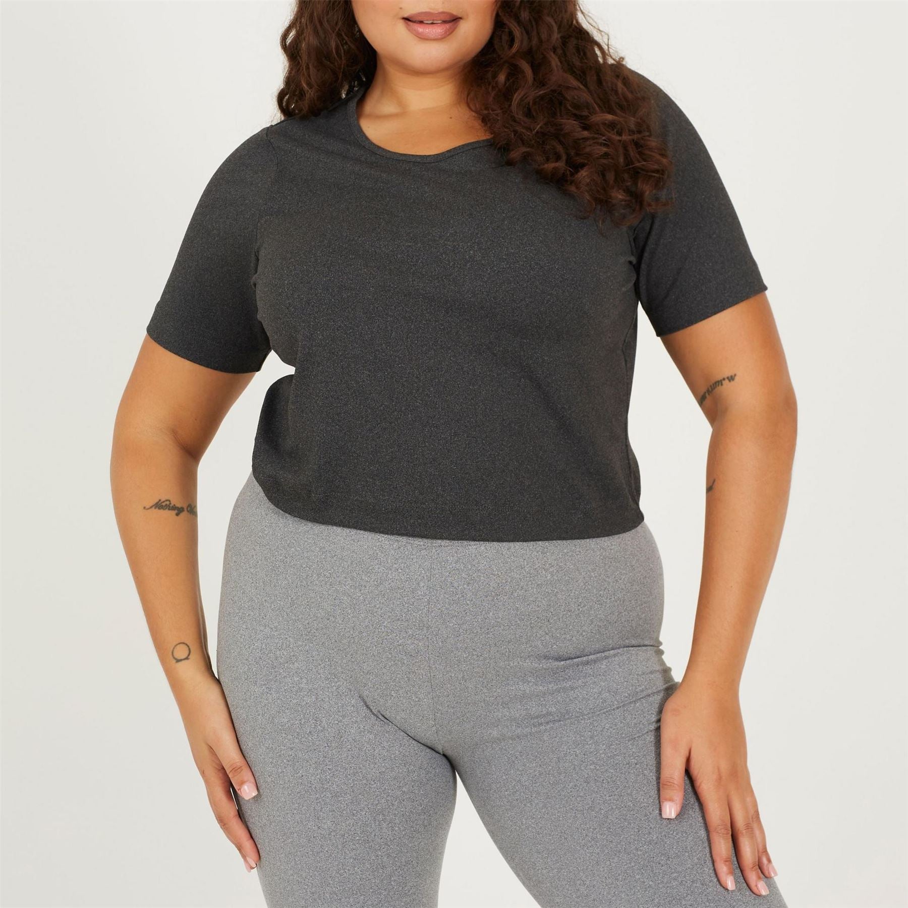 Brave Soul Womens Plus Size Cropped Round Neck T-Shirt