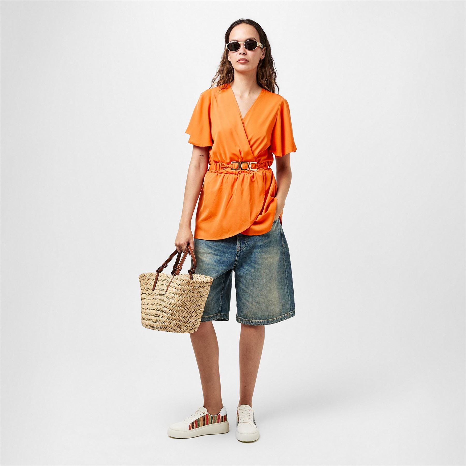 AX Paris Short Sleeve Wrap Belted Top