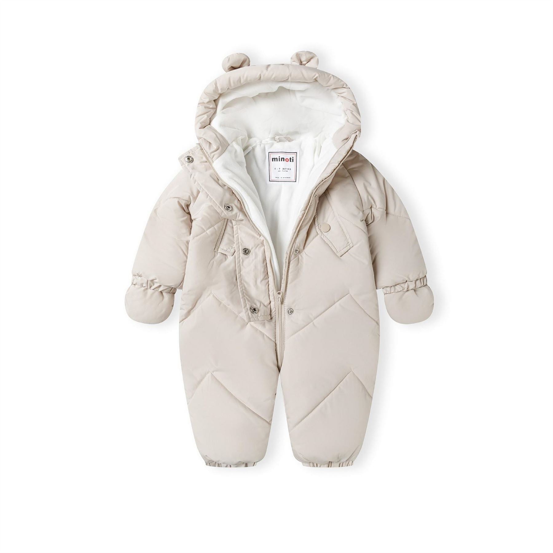Minoti Boys Snowsuit With Ears Fleece Lining And Mittens Grey