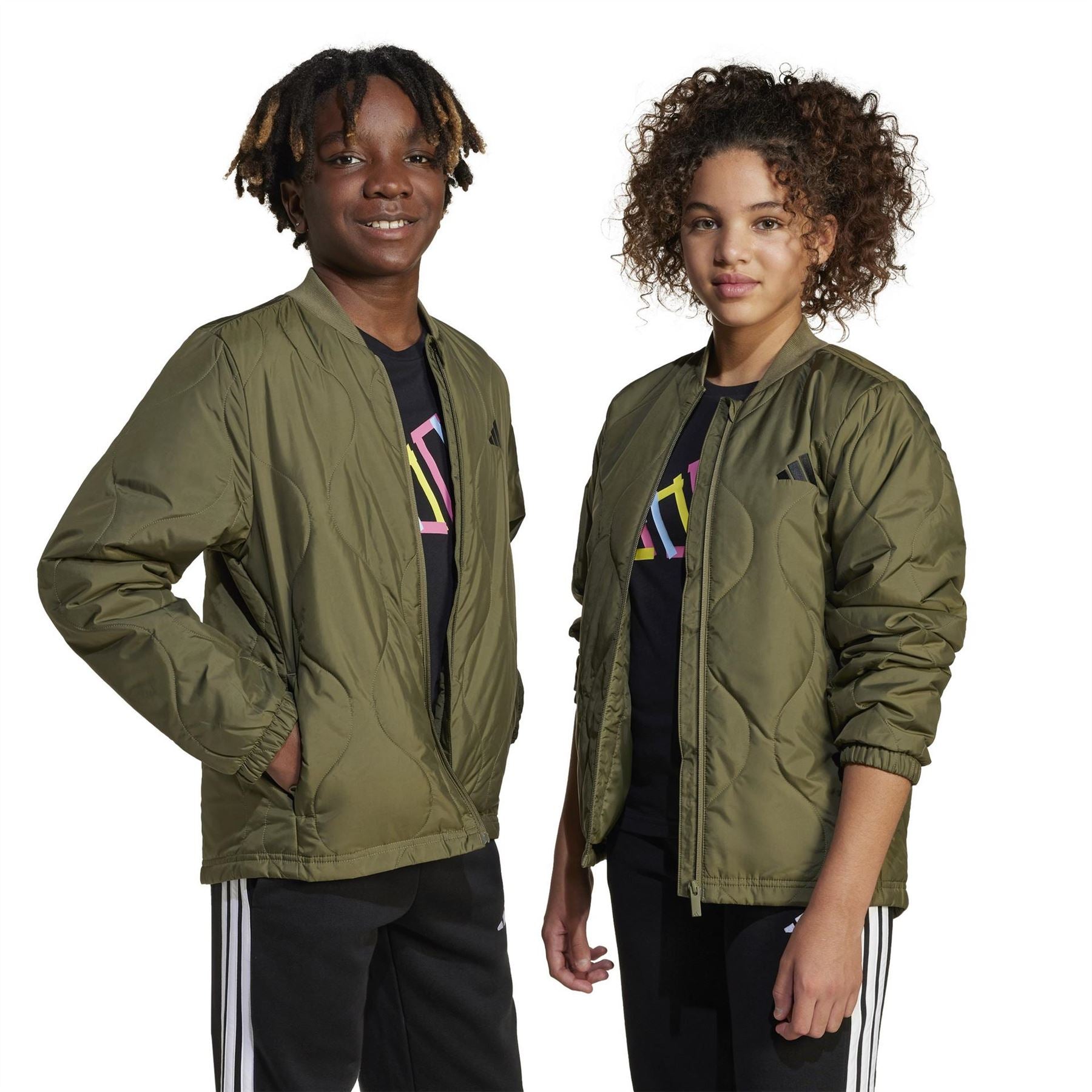 adidas Textured Zipped Pocket Mock Neck Puffer Jacket