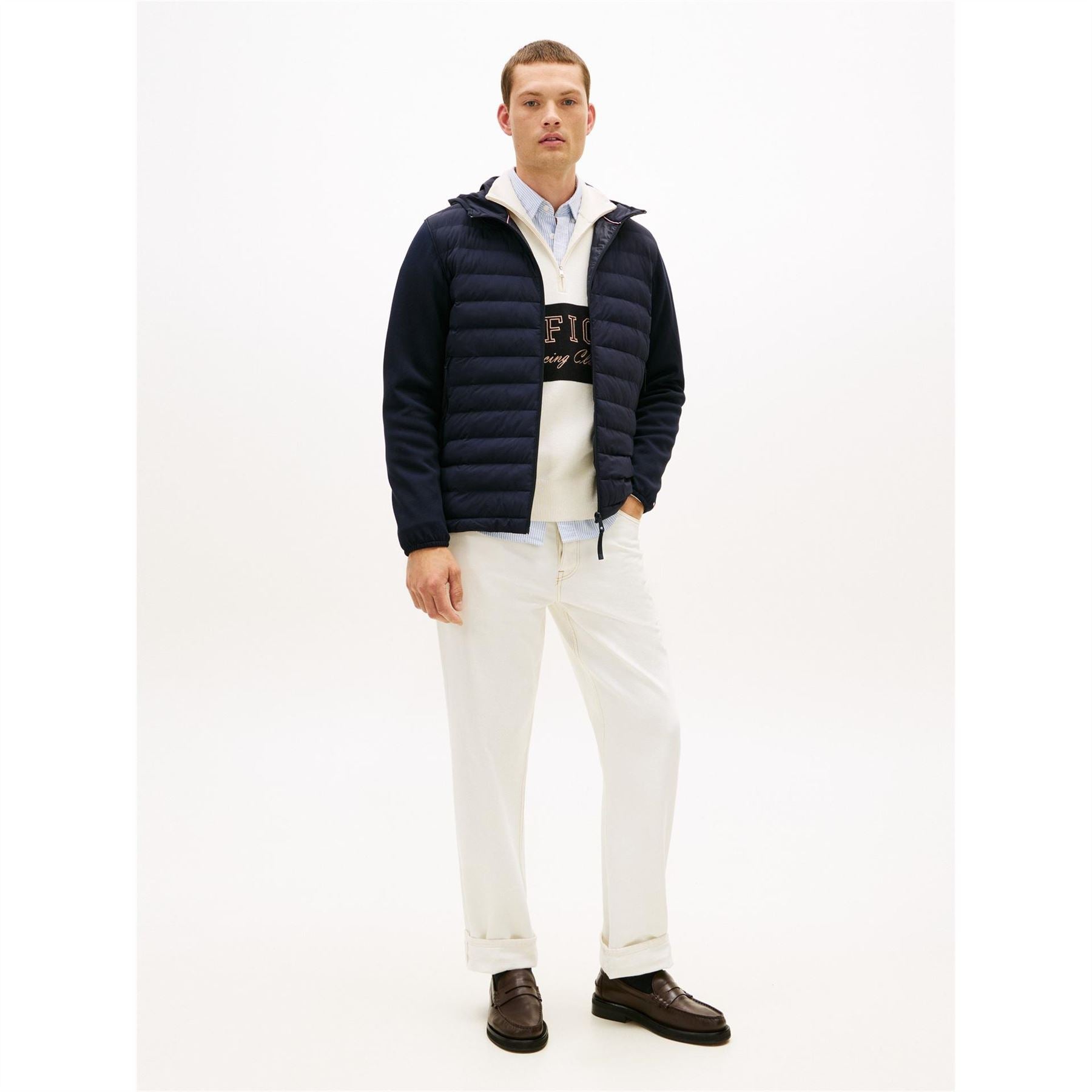 Tommy Hilfiger Hooded Neck Horizontal Stripe Patterned Hybrid Jacket with Zipped Pocket