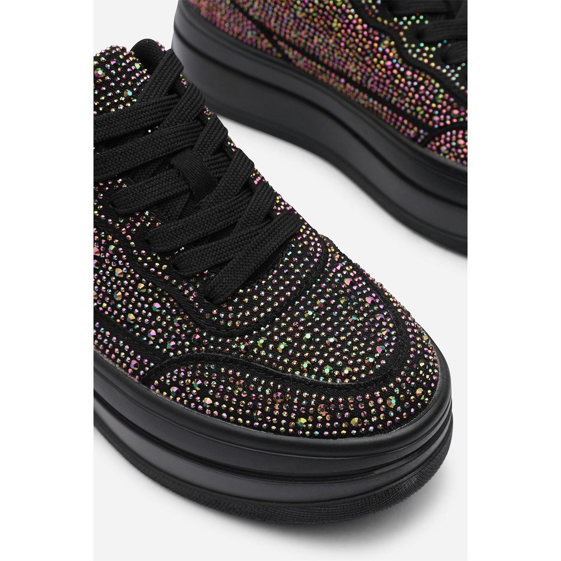 Wheres That From Wedge Lace Up Trainer With Diamante Detail