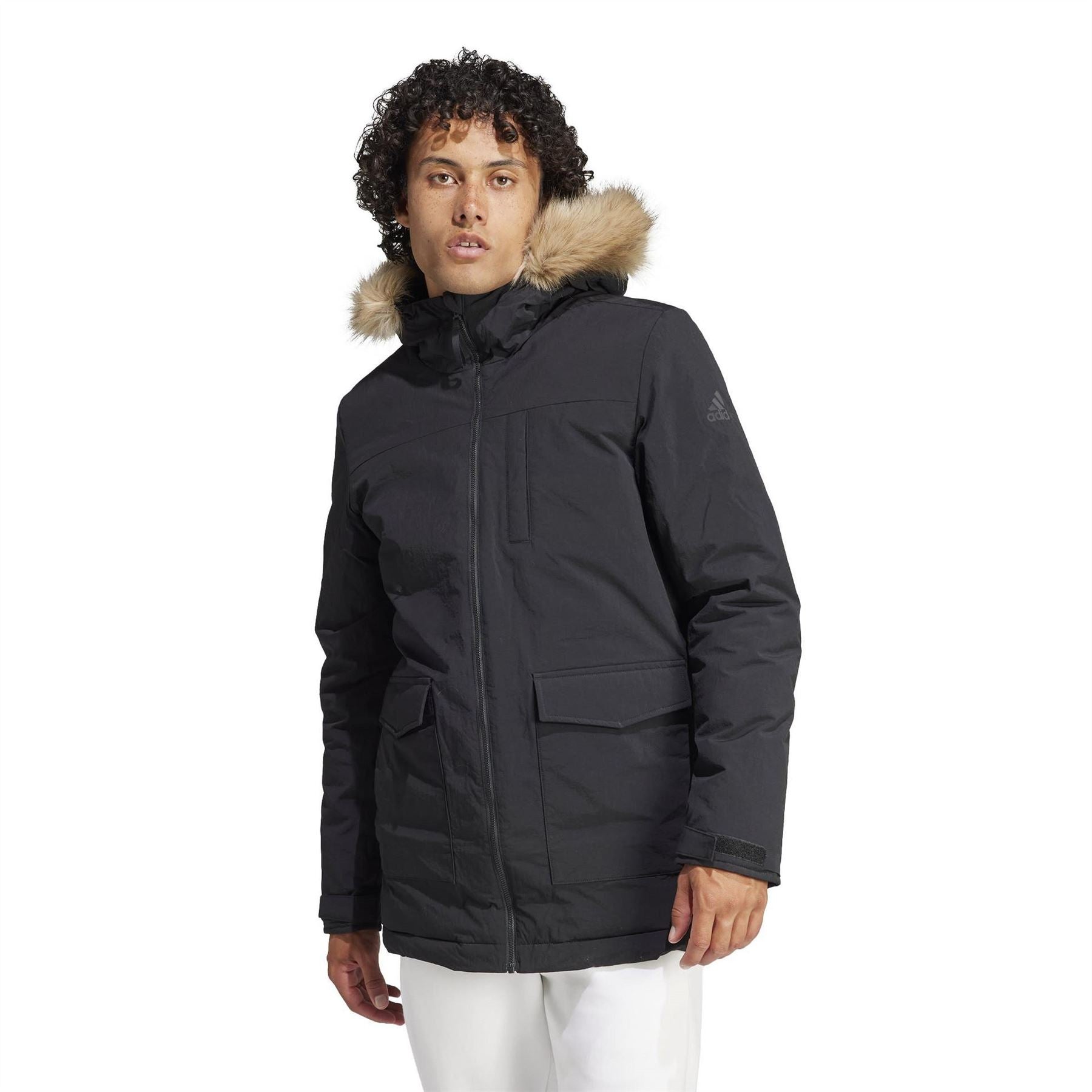 adidas Water Resistant Synthetic Insulation Removable Fur Hood Puffer Jacket