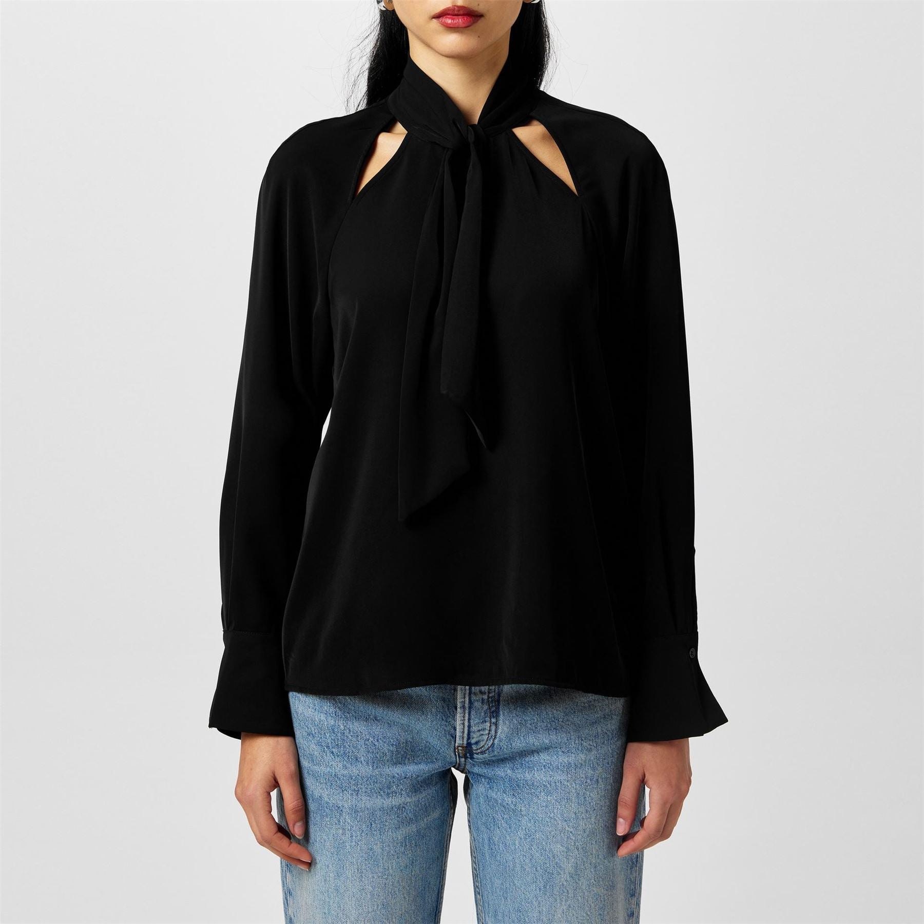 French Connection Tie Neck Long Sleeve Regular Fit Blouse