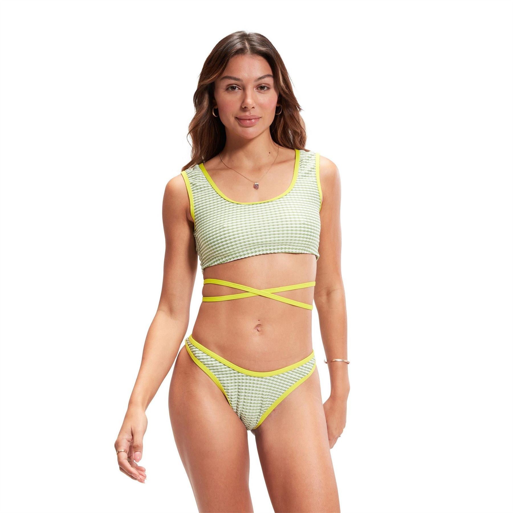 Speedo Wrap Tie Back Bikini Top Horizontal Stripe