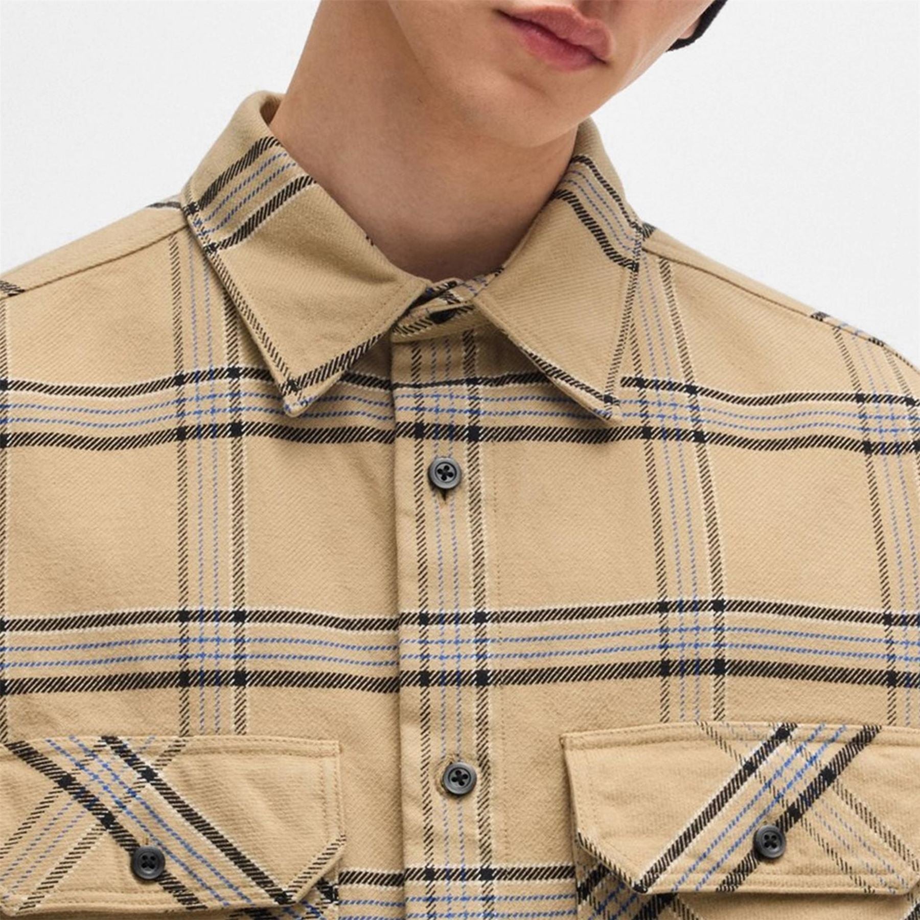 Hugo Oversized Check Cotton Long Sleeve Overshirt