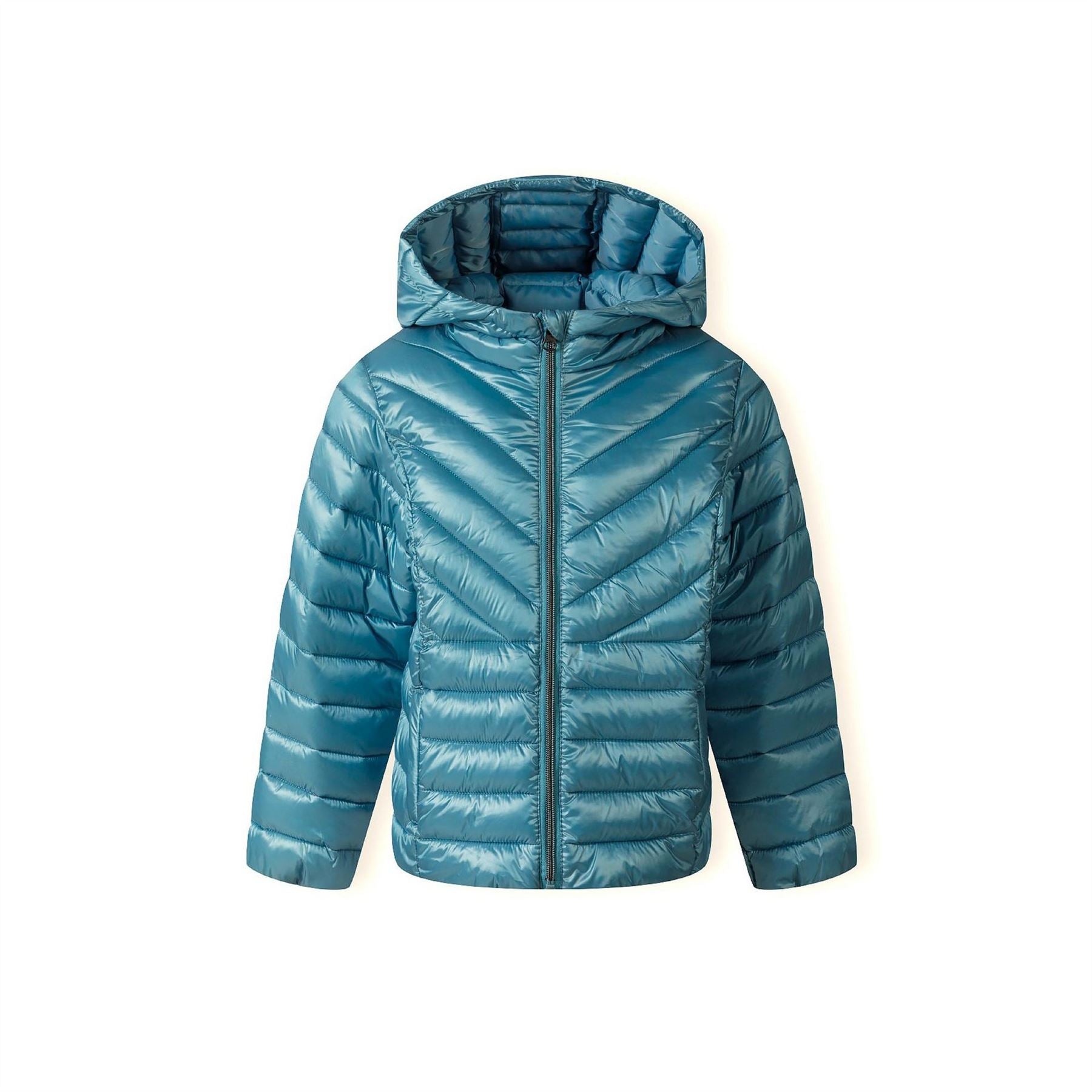 Minoti Girls Quilted Hooded Jacket Zip Fastening Turquoise