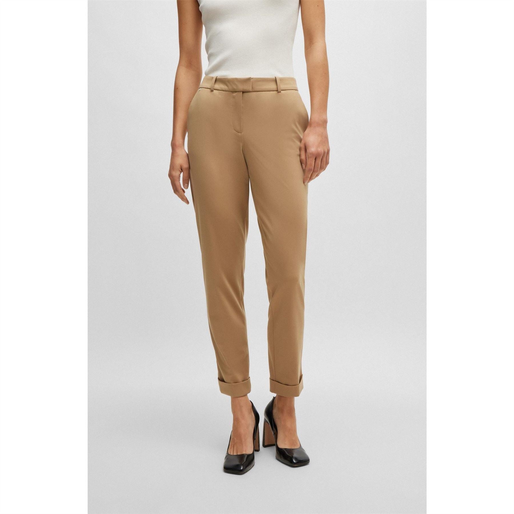 Boss Solid Patterned Roll Up Cuff Trousers