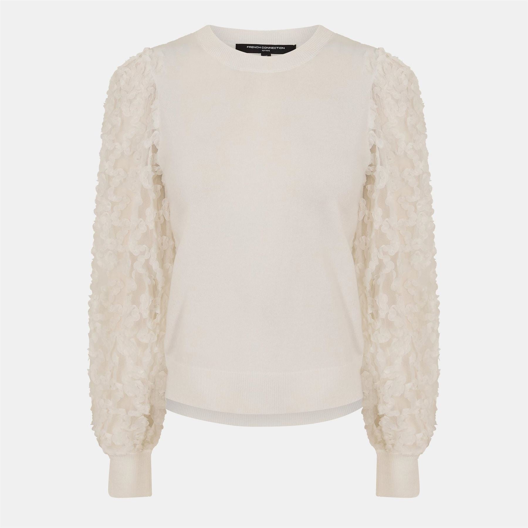 French Connection Luvy Embroidered Mesh Sleeve Crew Neck Jumper