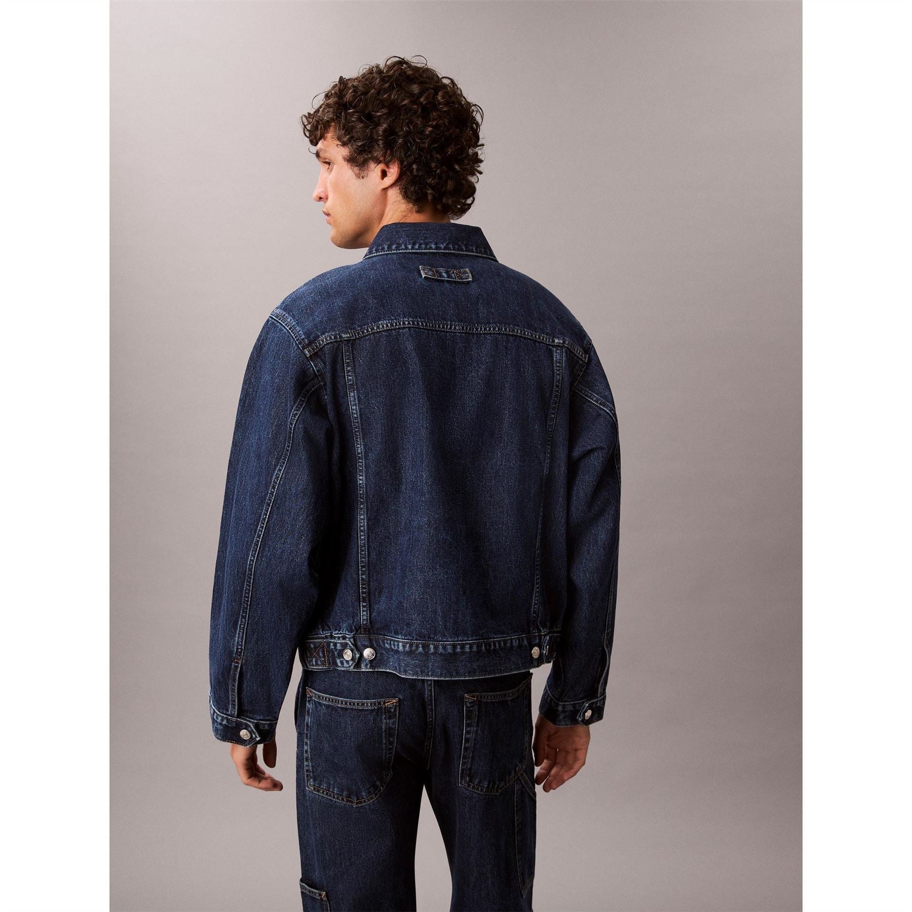 Calvin Klein Jeans Solid Patterned Snap Button Front Pocket Denim Jacket