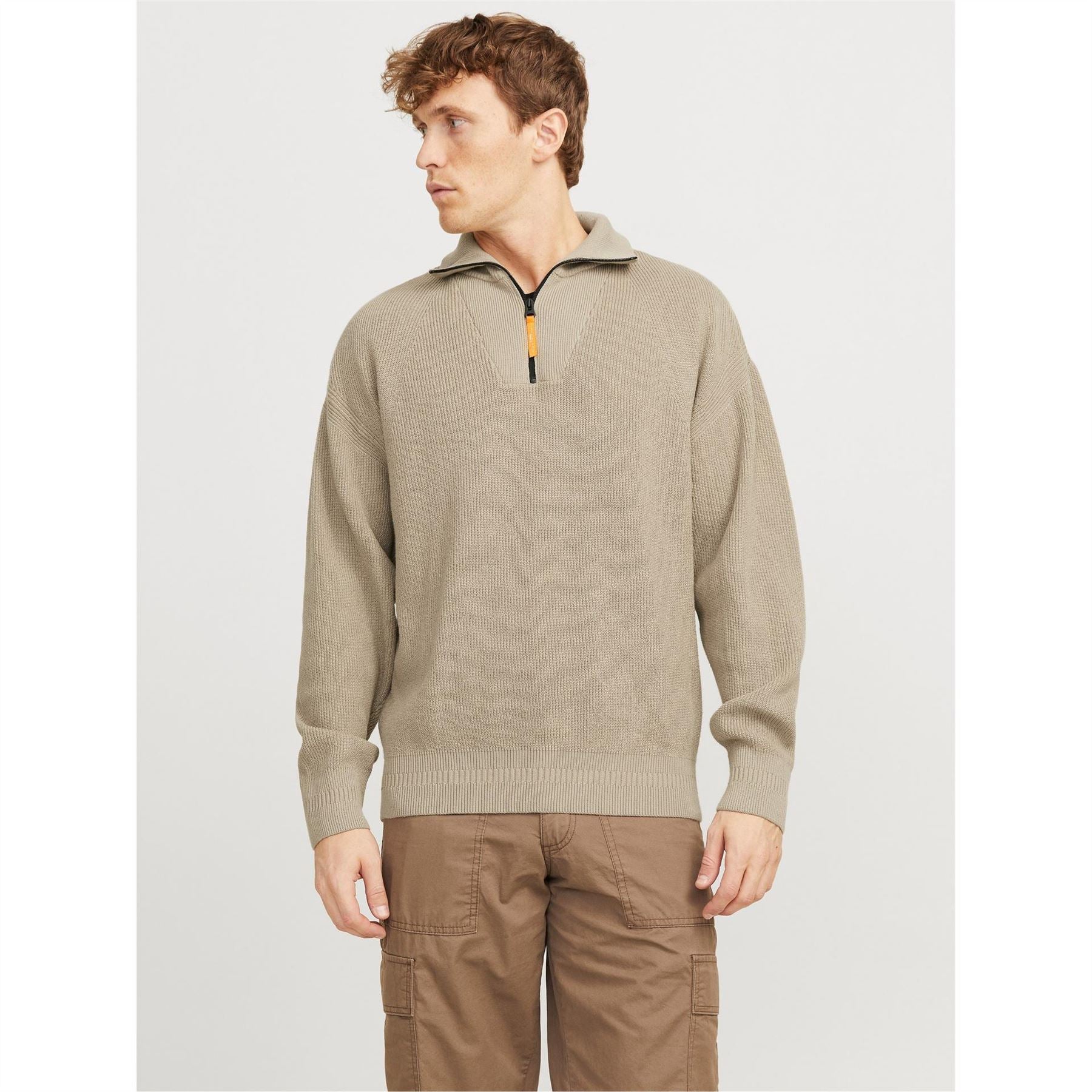Jack and Jones Zip Neck Relaxed Fit Knit Sweater