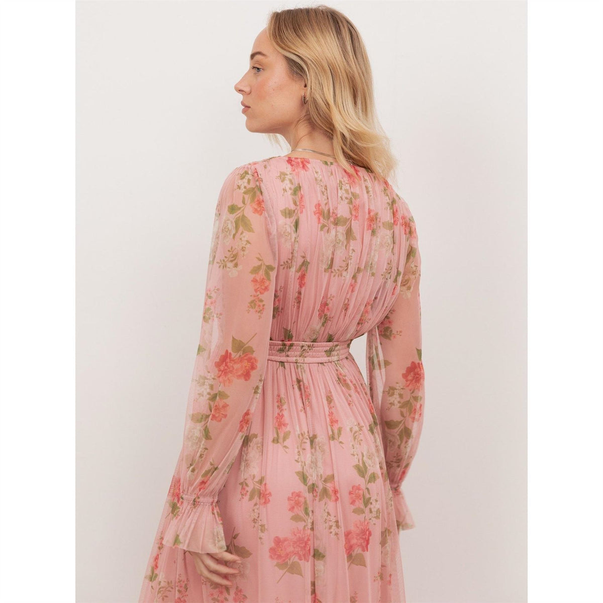 Anaya With Love With Love Recycled Pink Floral Print Faux Wrap Maxi Sleeve Midaxi Dress